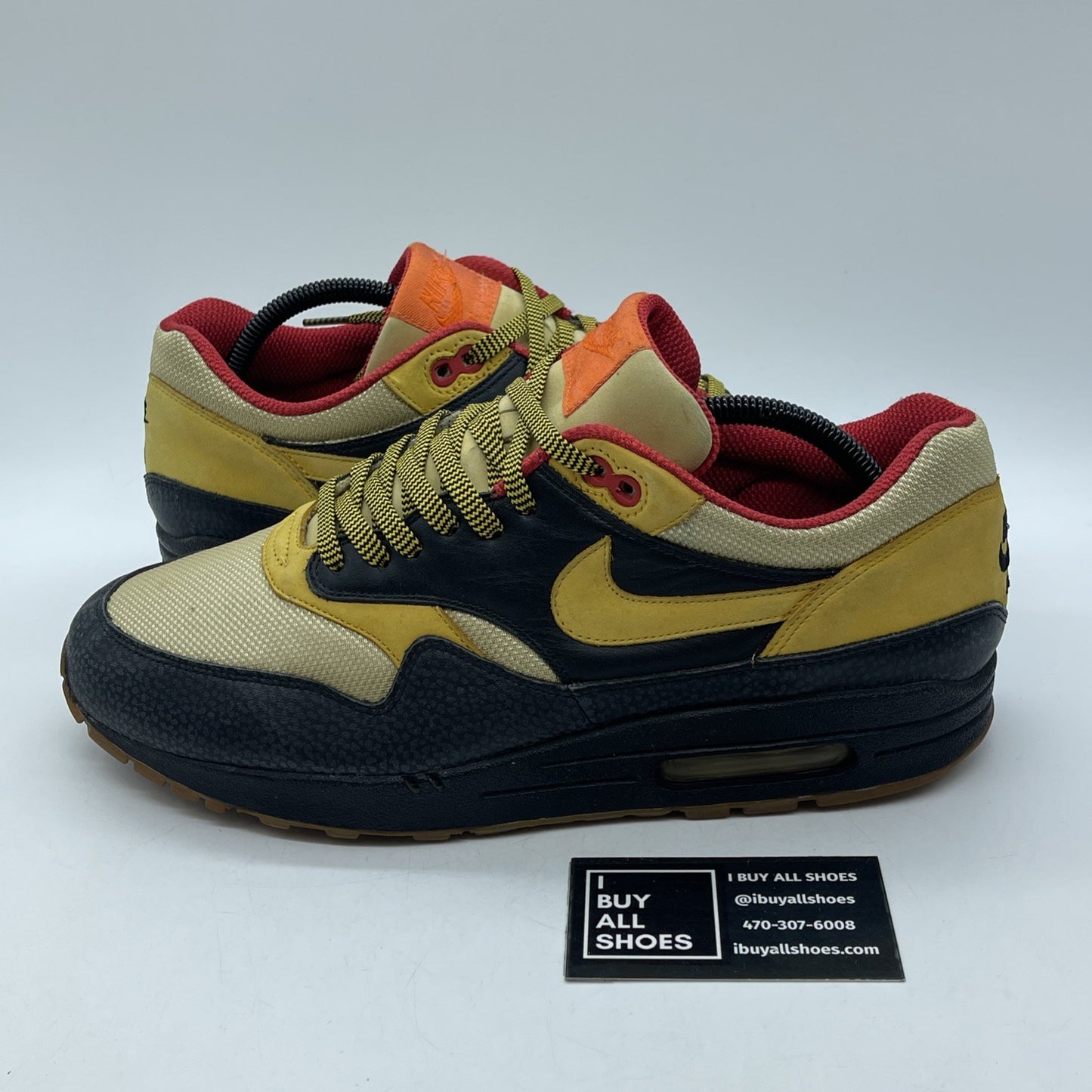 Size 10.5 - Nike Air Max 1 Supreme Tech Pack 2 Black Yellow Suede (321734-071)