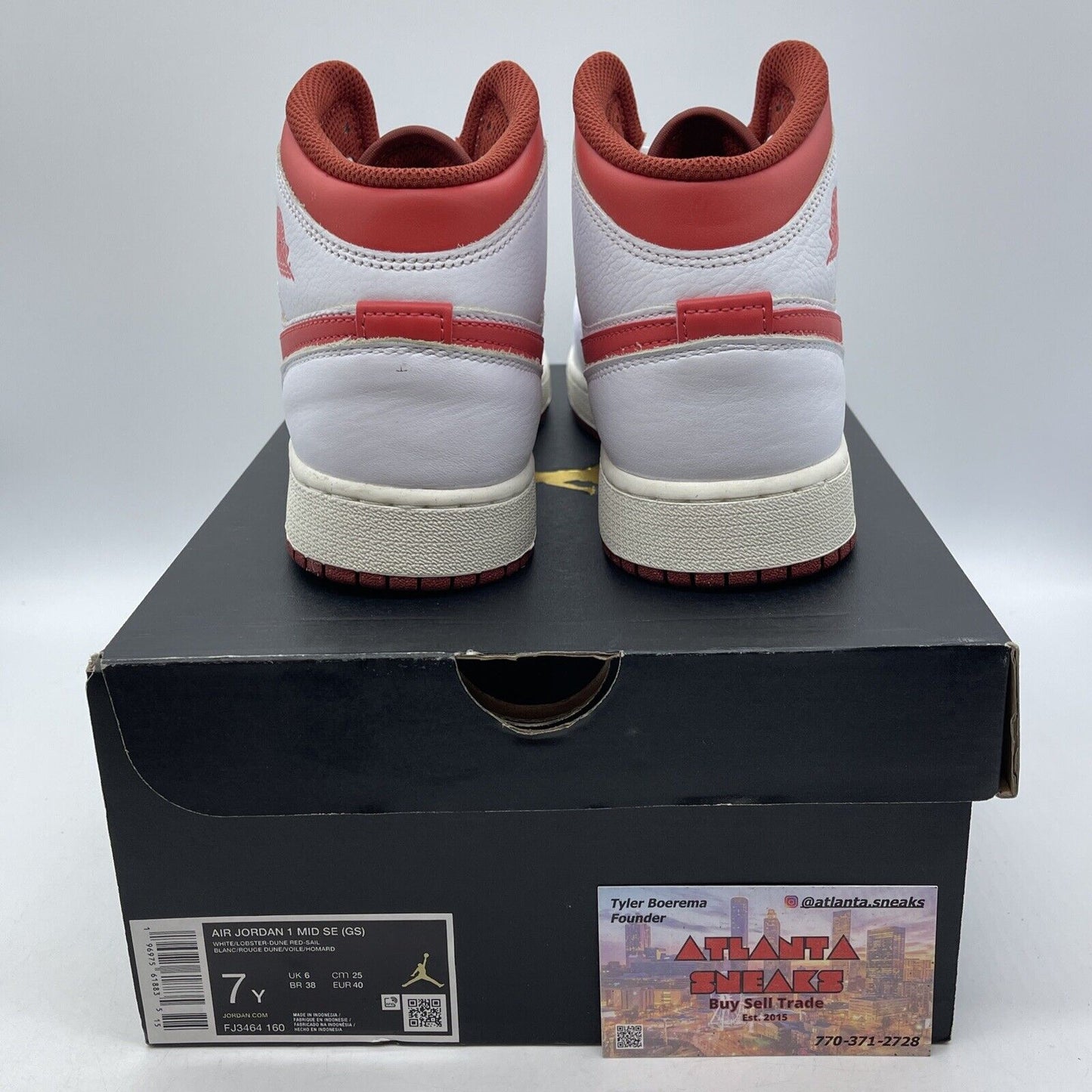 Size 7Y - Air Jordan 1 Mid White Dune Red White Red Leather (FJ3464-160)