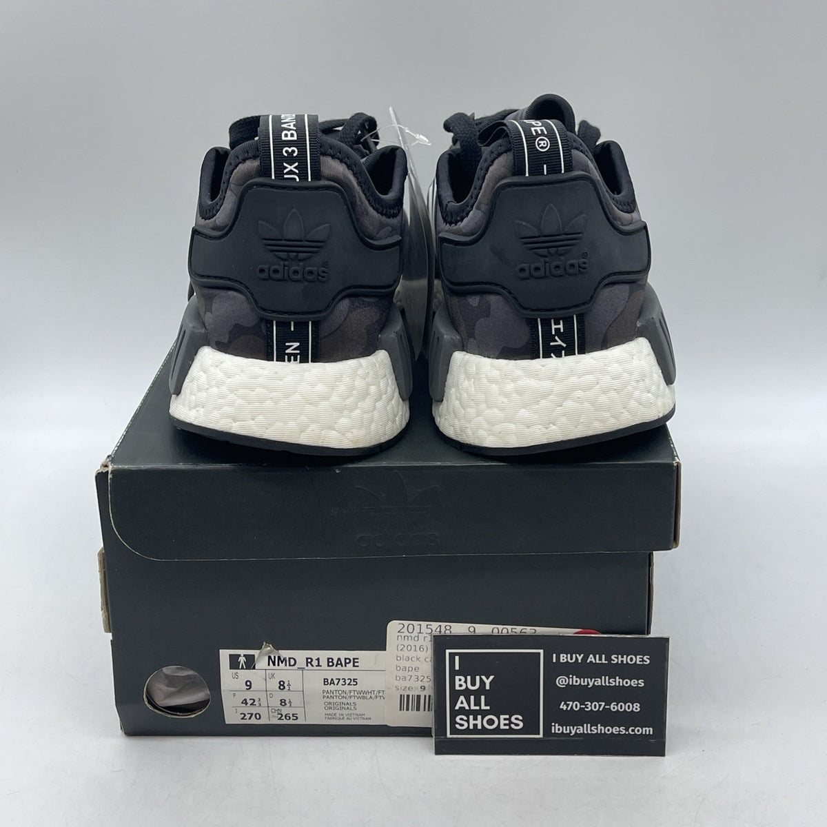 Size 9 - A Bathing Ape x Adidas NMD_R1 Black Camo (BA7325)