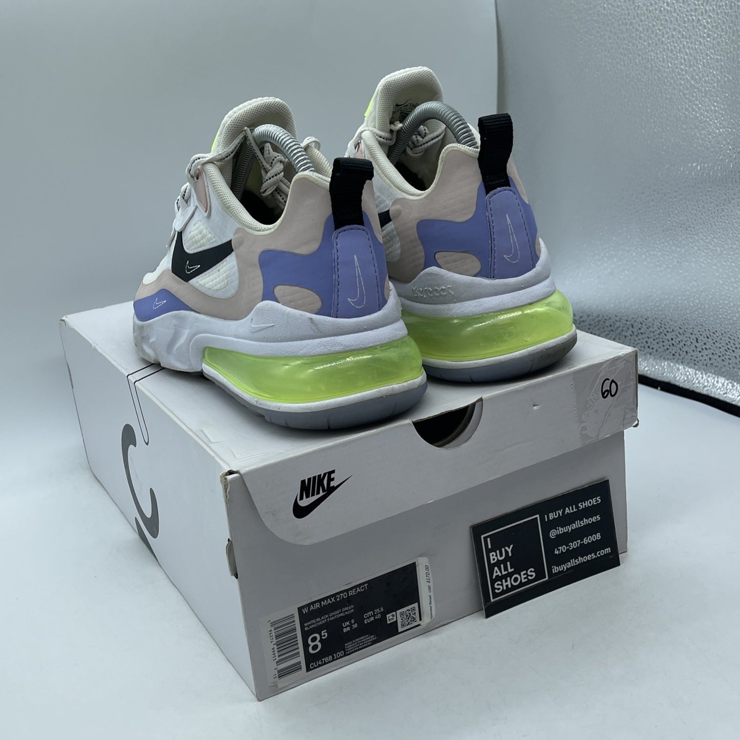 Size 8.5W - Nike Air Max 270 React White Ghost Green Suede Leather (CU4768-100)