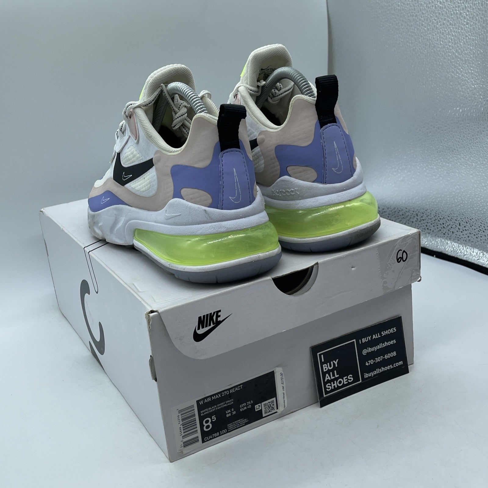 Size 8.5W - Nike Air Max 270 React White Ghost Green Suede Leather (CU4768-100)