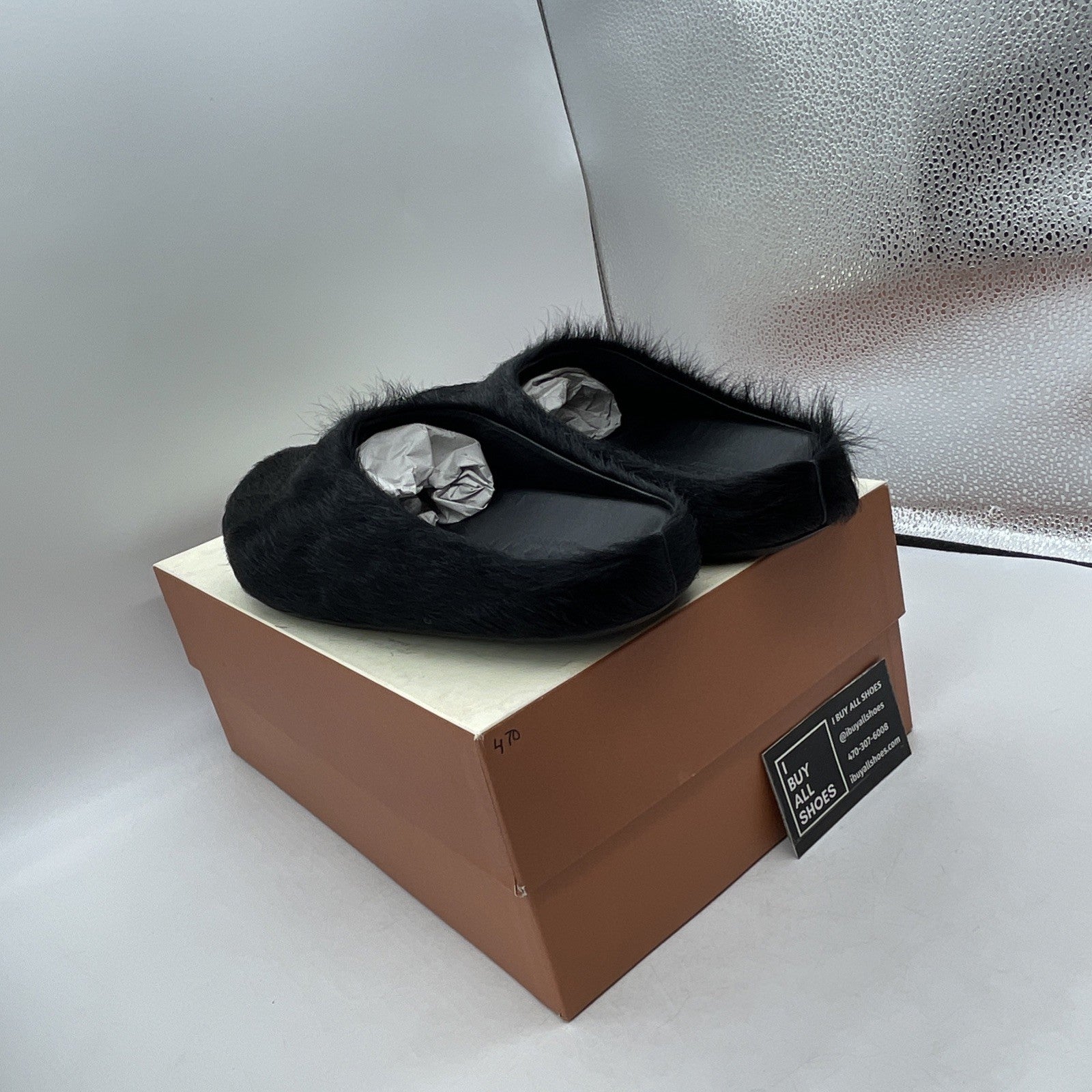 Size 43 - Marni Black Long Hair Calfskin Fussbett  Sabot