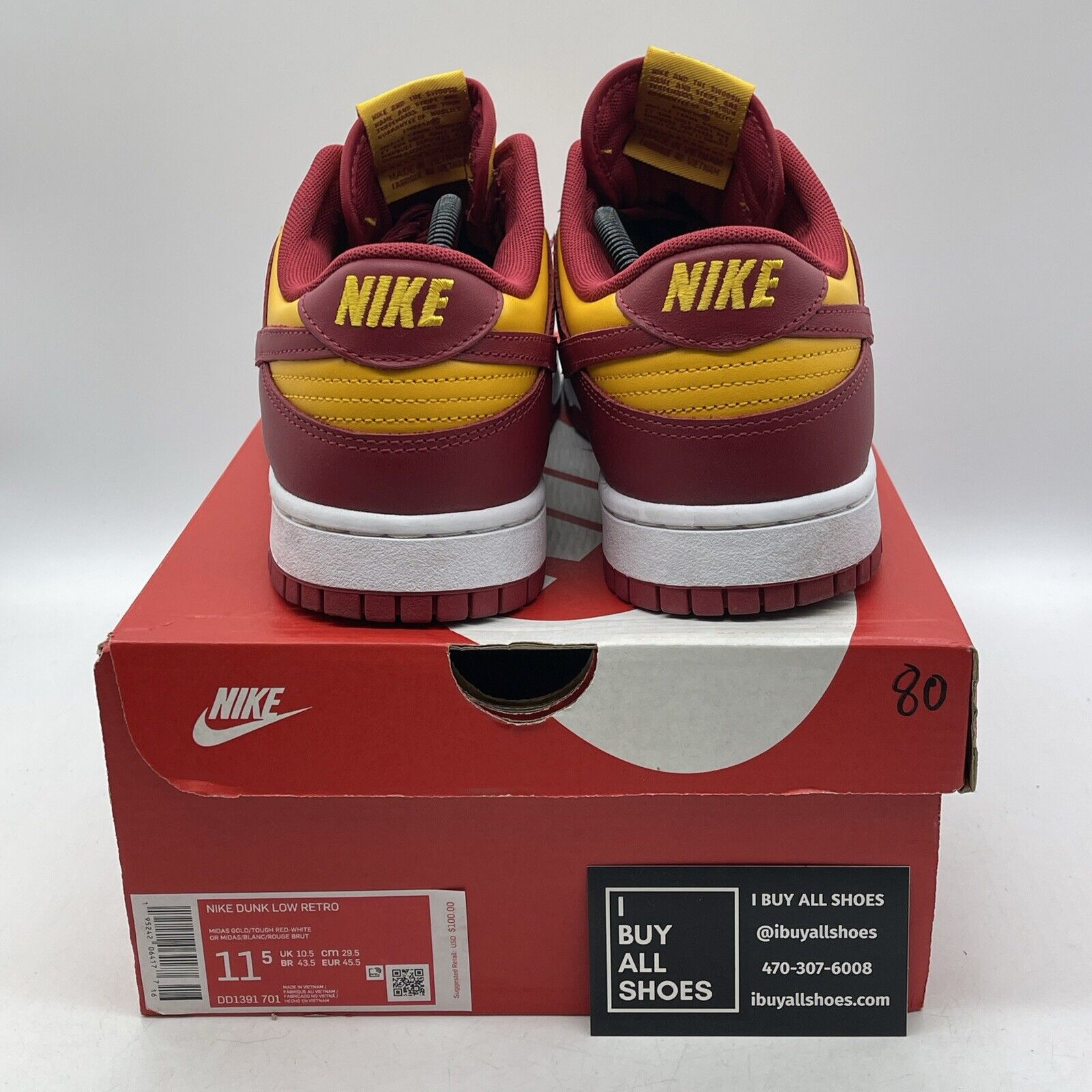 Size 11.5 - Nike Dunk Low USC Red Yellow White Leather (DD1391-701)