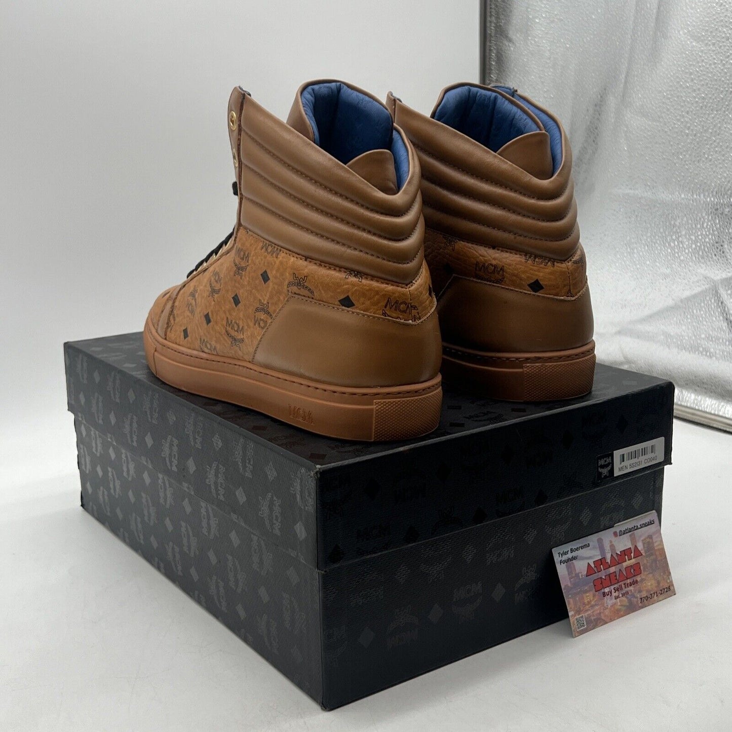 Size 7 - MCM Visetos High Top Sneakers in Honey