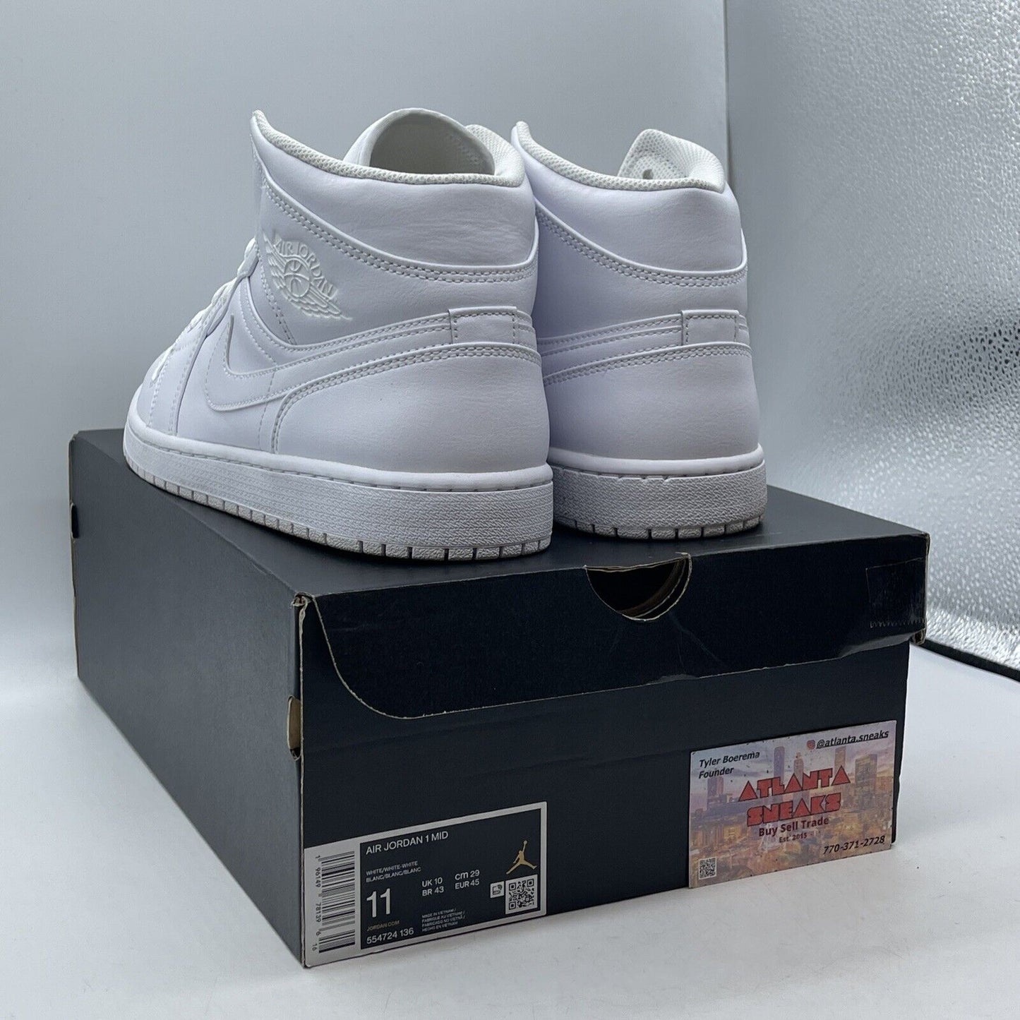 Size 11 - Jordan 1 Mid Triple White Leather (554724-136)