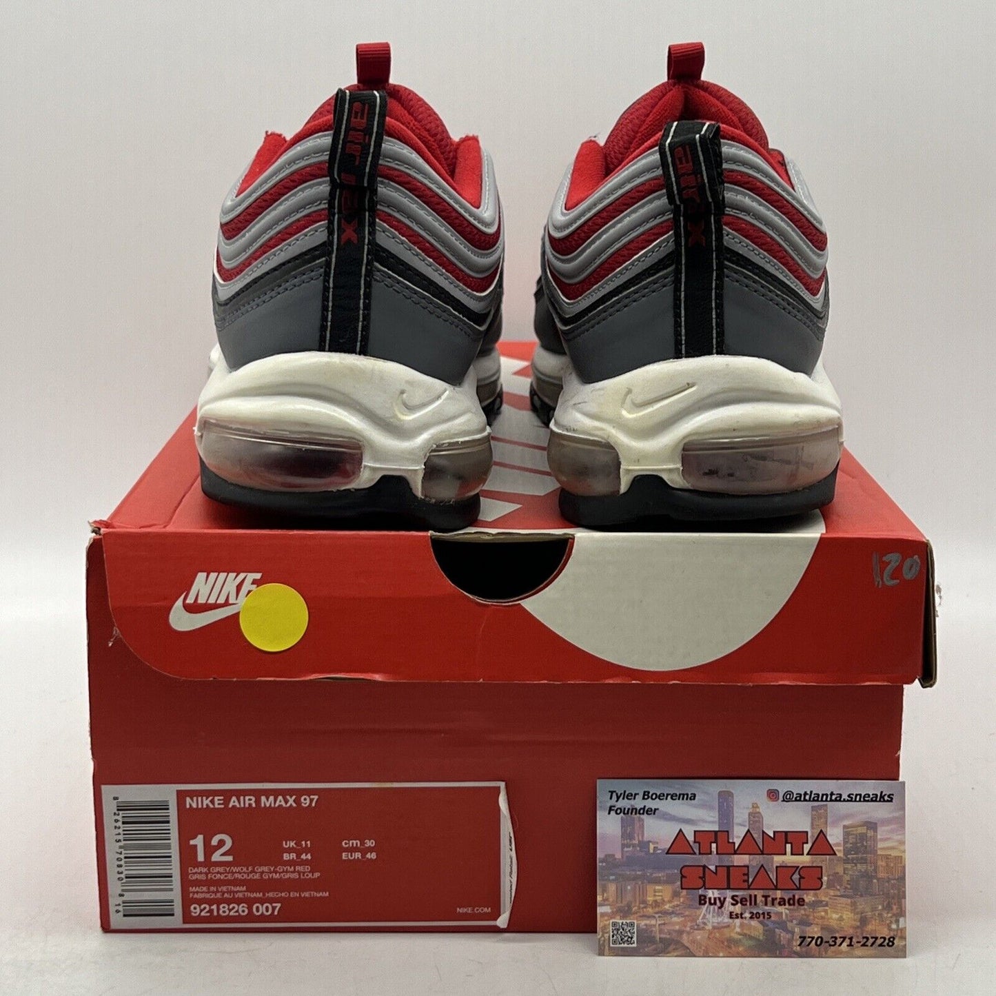 Size 12 - Nike Air Max 97 Gym Red Grey White Black Leather (921826-007)