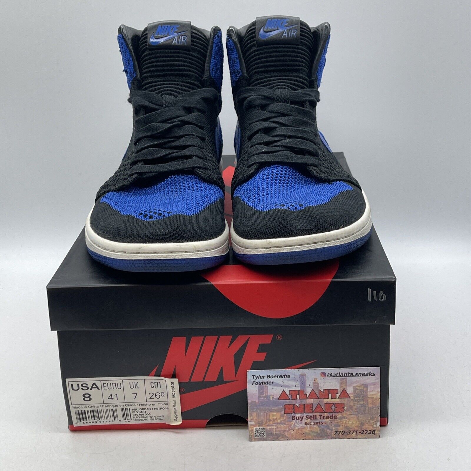 Size 8 - Air Jordan 1 Retro OG Flyknit High Royal Blue Black Suede (919704-006)