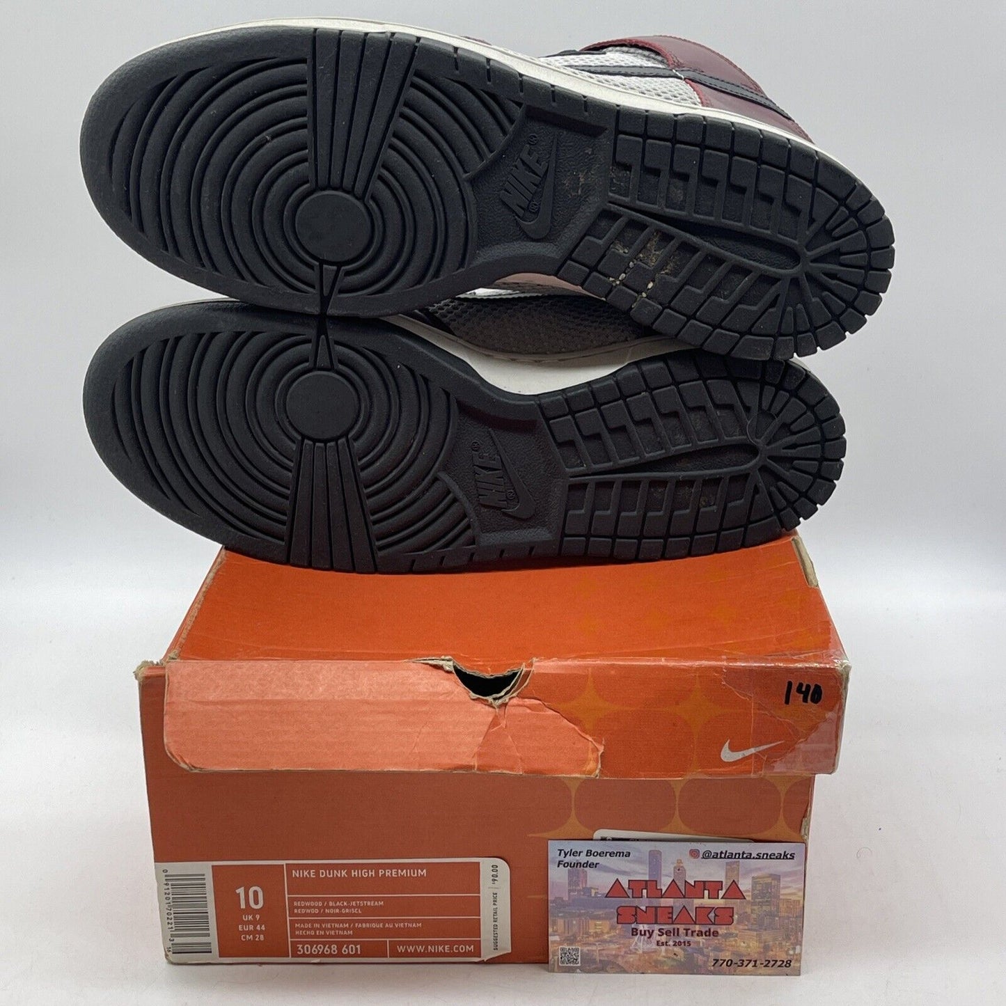Size 10 - Nike Dunk Premium High Red grey Burgundy Leather Suede (306968-601)