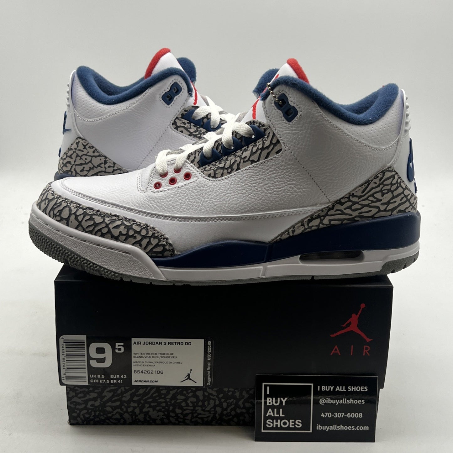 Size 9.5 - Air Jordan 3 Retro OG Mid True Blue (854262-106)