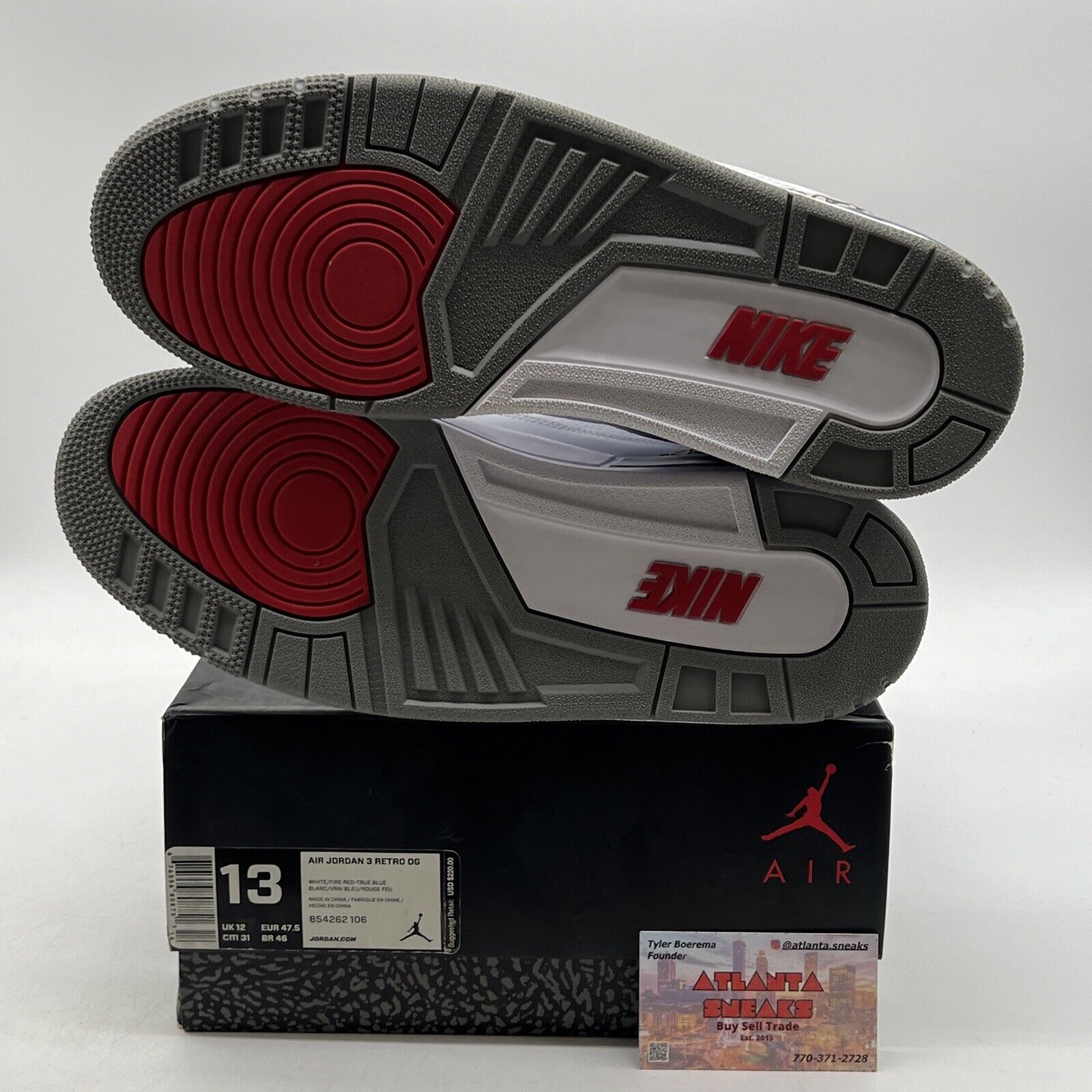 Size 13 - Jordan 3 Retro OG Mid True Blue Red White Leather (854262-106)