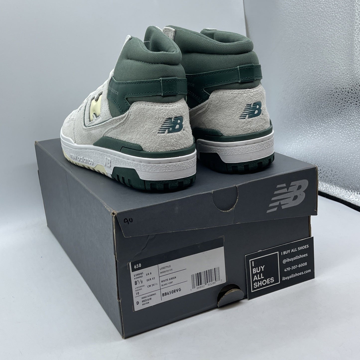 Size 8.5 - New Balance 650R Sea Salt Nightwatch Green White (BB650RVG)