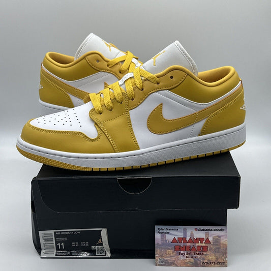 Size 11 - Jordan 1 Low Pollen Yellow With Leather And Rubber Stiches Canvas OG A