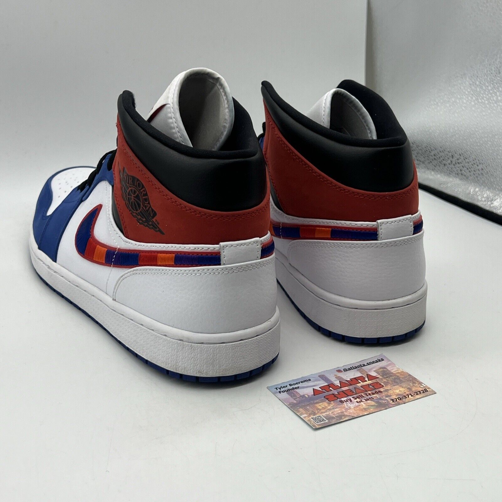 Size 12 - Jordan 1 Mid Multicolored Swoosh Blue Red White Leather