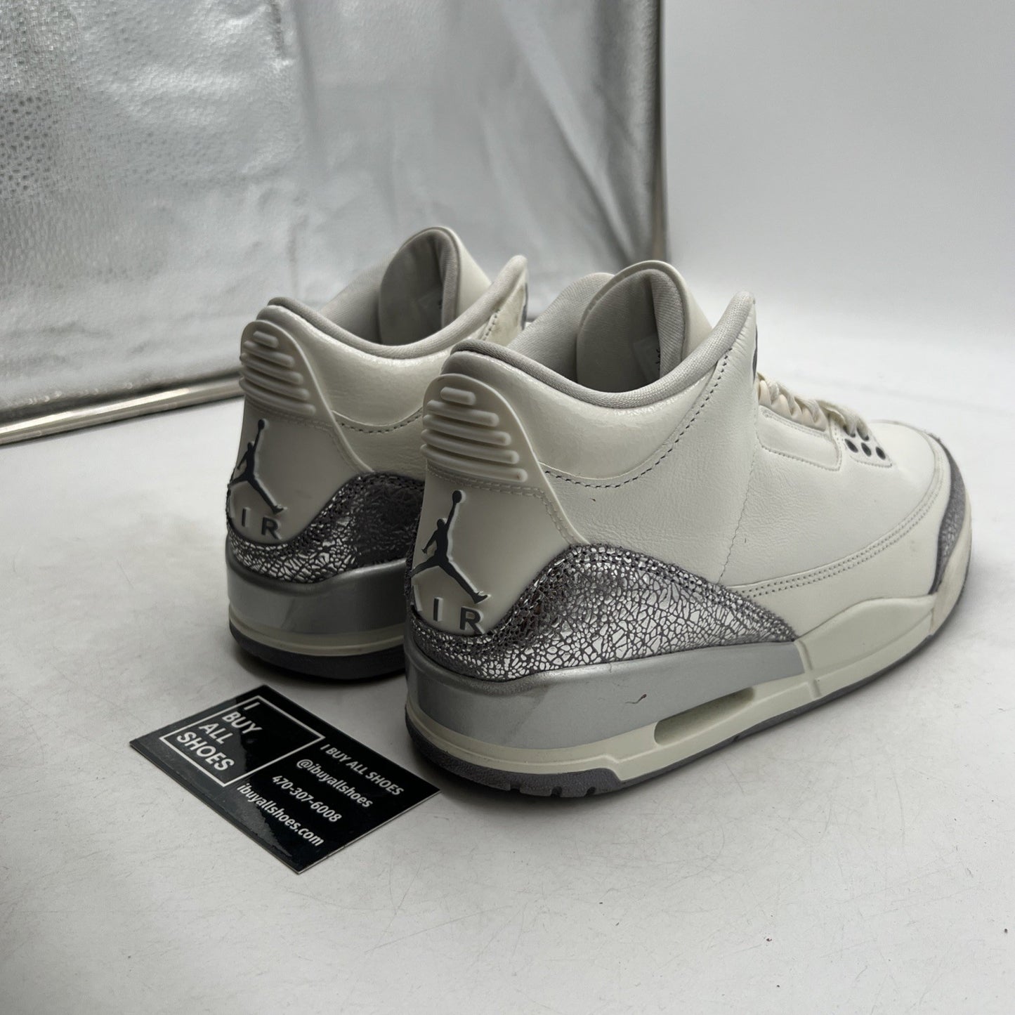 Size 9.5 -Air Jordan 3 Retro Womens Sneakers Basketball Sail Silver (CK9246-100)