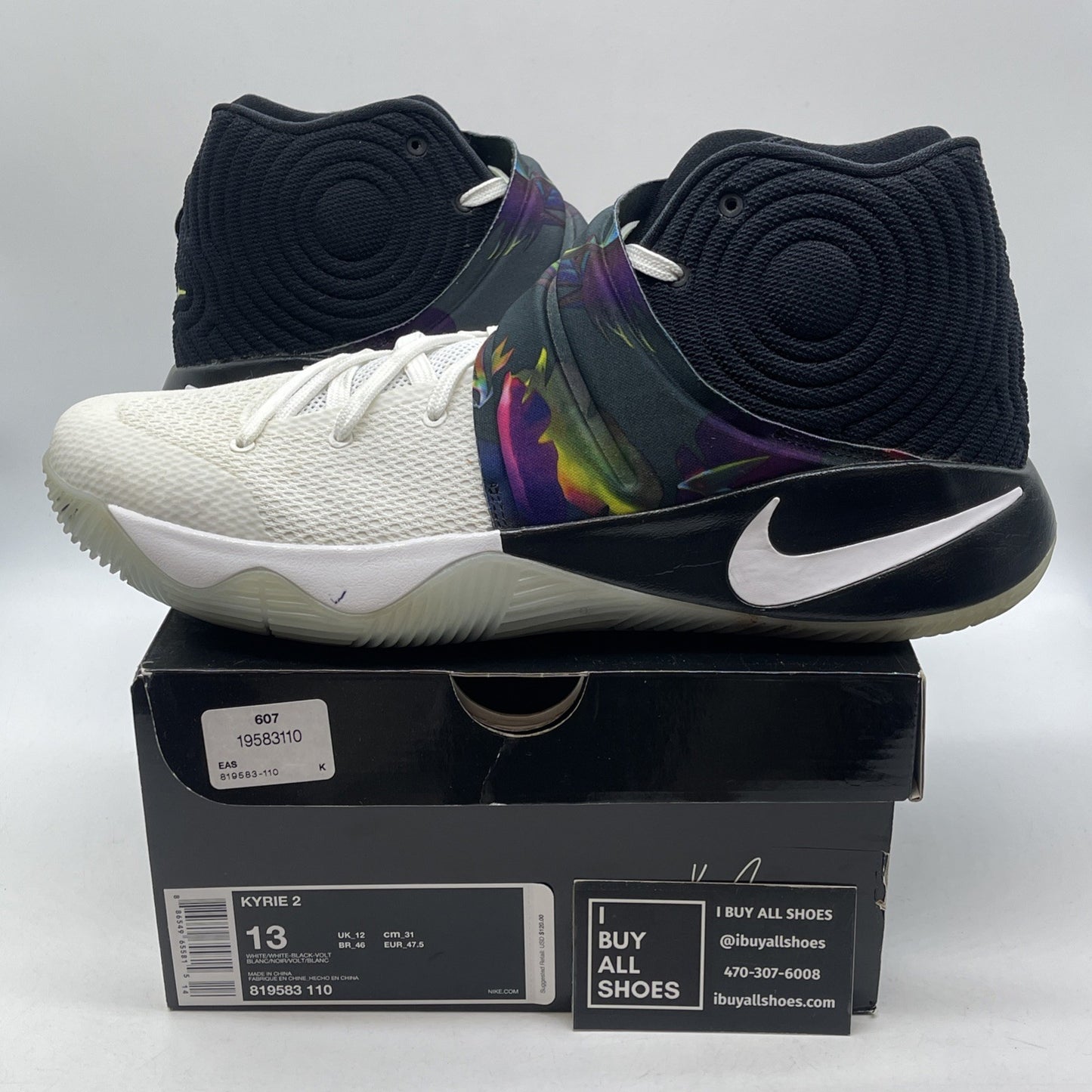 Size 13 - Nike Kyrie 2 Parade White Black Yellow Suede Leather (819583-110)