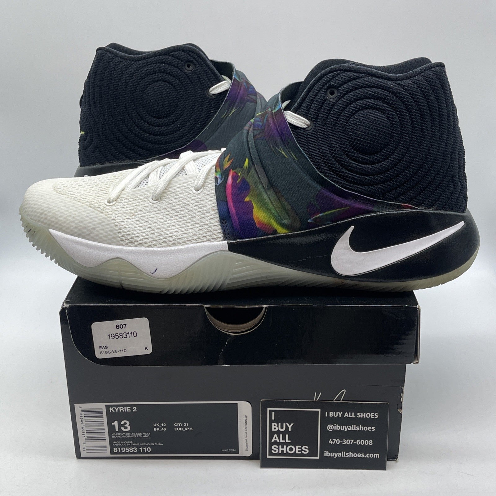 Size 13 - Nike Kyrie 2 Parade White Black Yellow Suede Leather (819583-110)