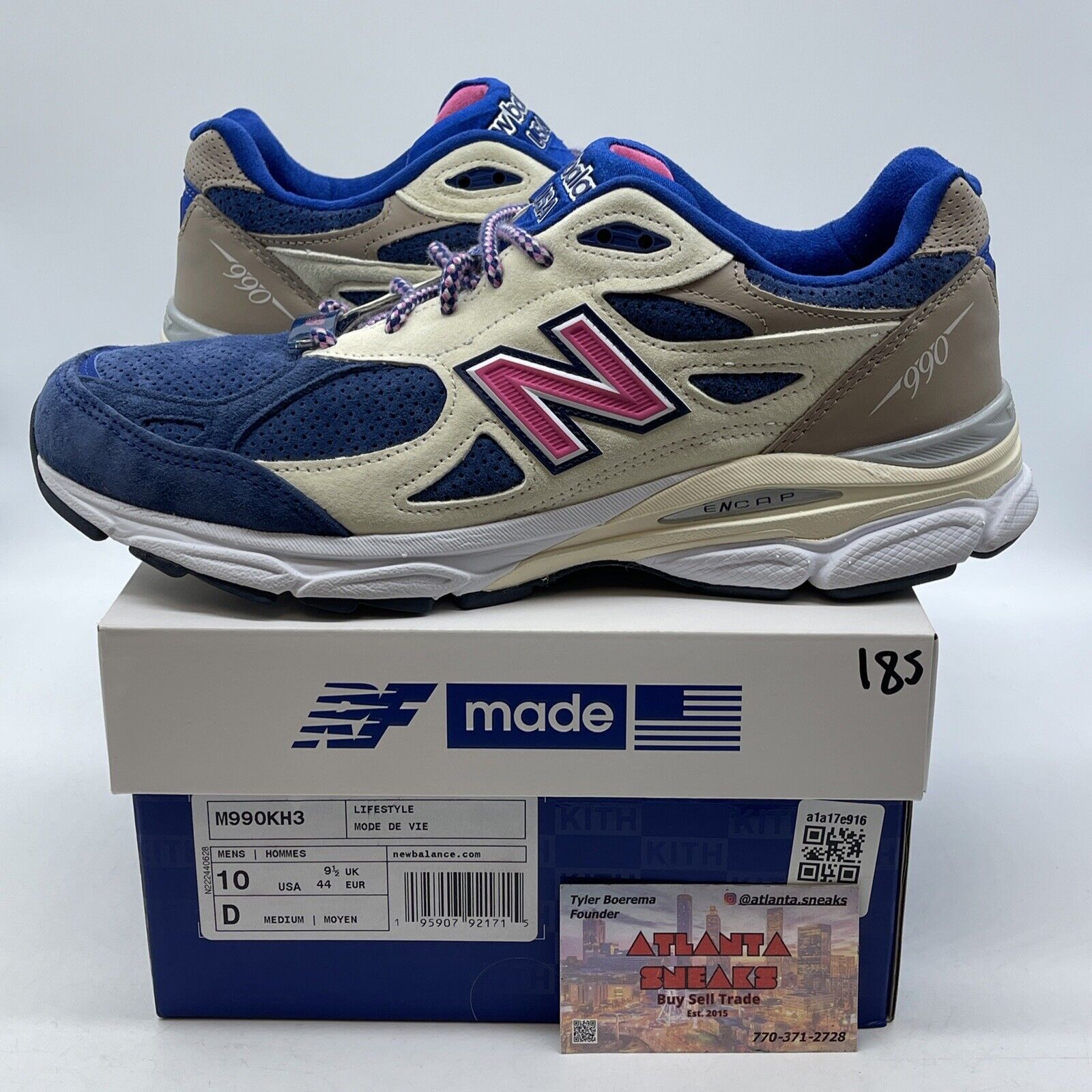 Size 10 - New Balance Kith x 990v3 Made In USA Daytona Navy White (M990KH3)