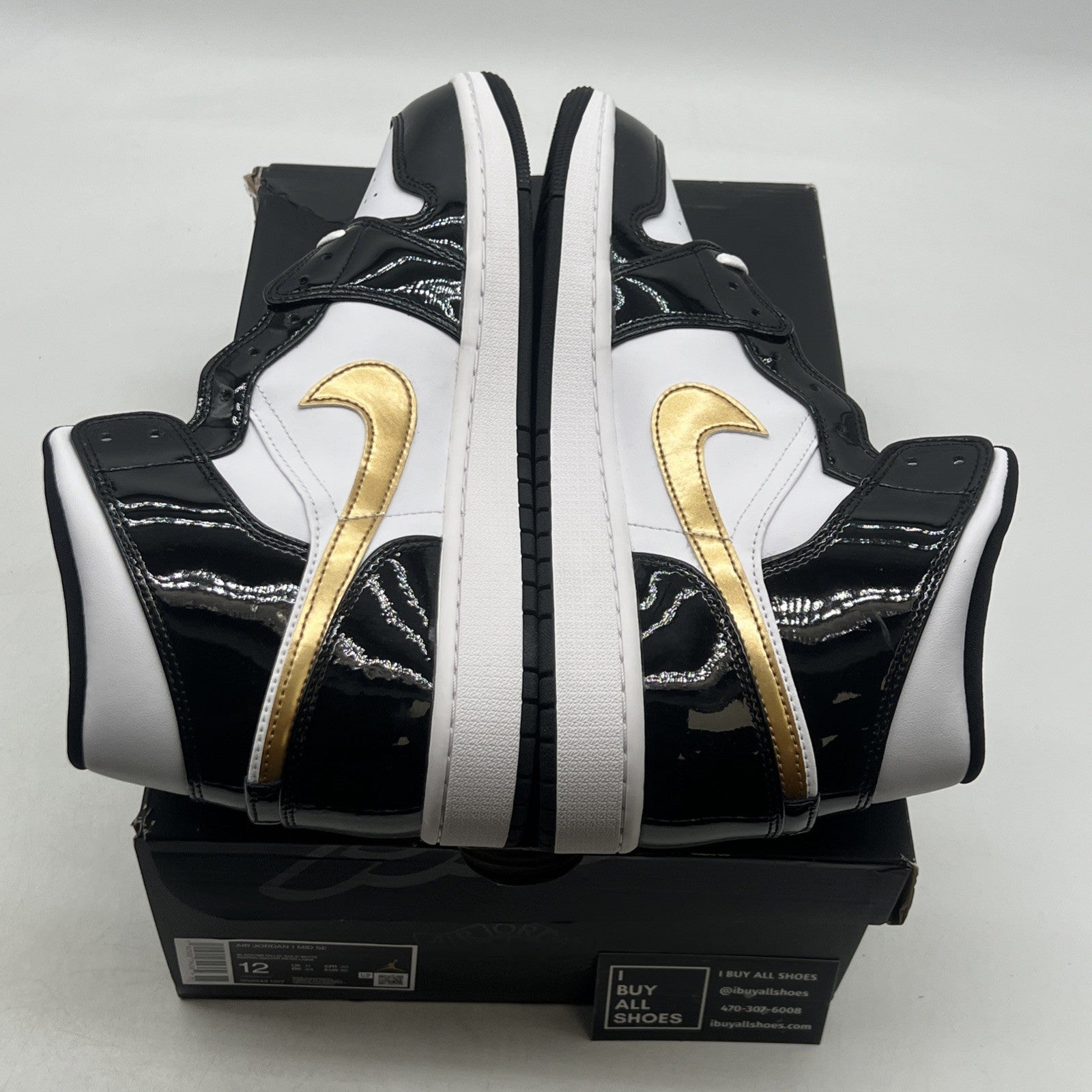 Size 12 - Air Jordan 1 Mid SE Patent Black Gold (852542-007)