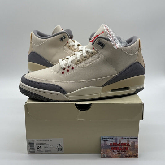 Size 13 - Jordan 3 Muslin Beige Candace Gray Suede Brand New Red Hits OG Box