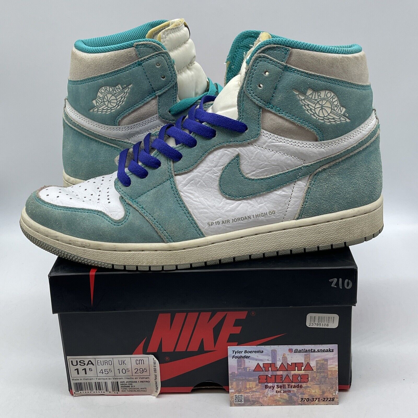 Size 11.5 - Jordan 1 Retro OG High Turbo Green Grey Suede Leather (555088-311)