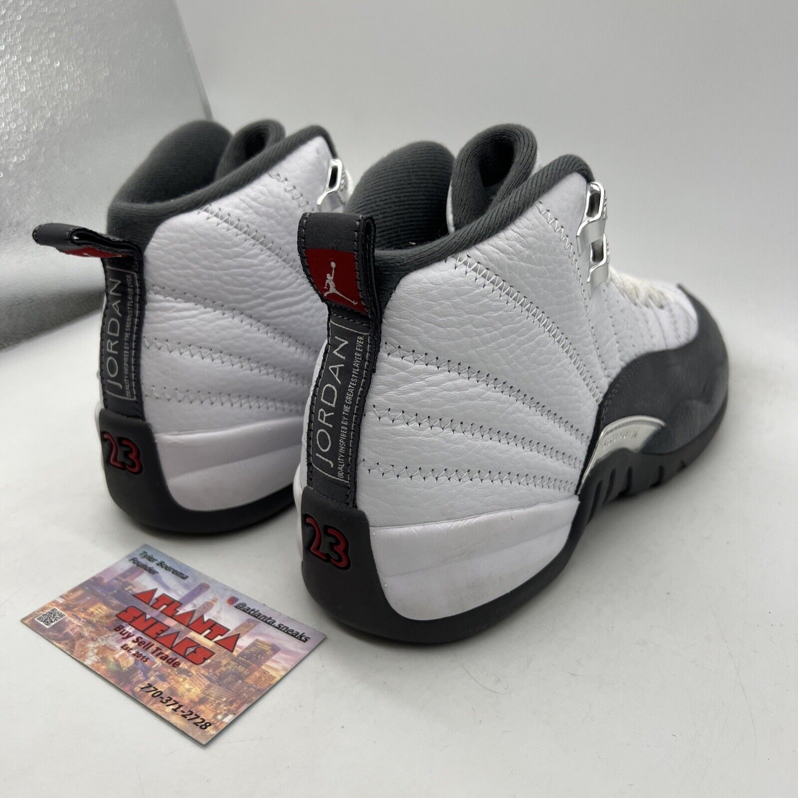 Size 6.5Y - Air Jordan 12 Retro Dark Grey White Leather Silver (153265-160)