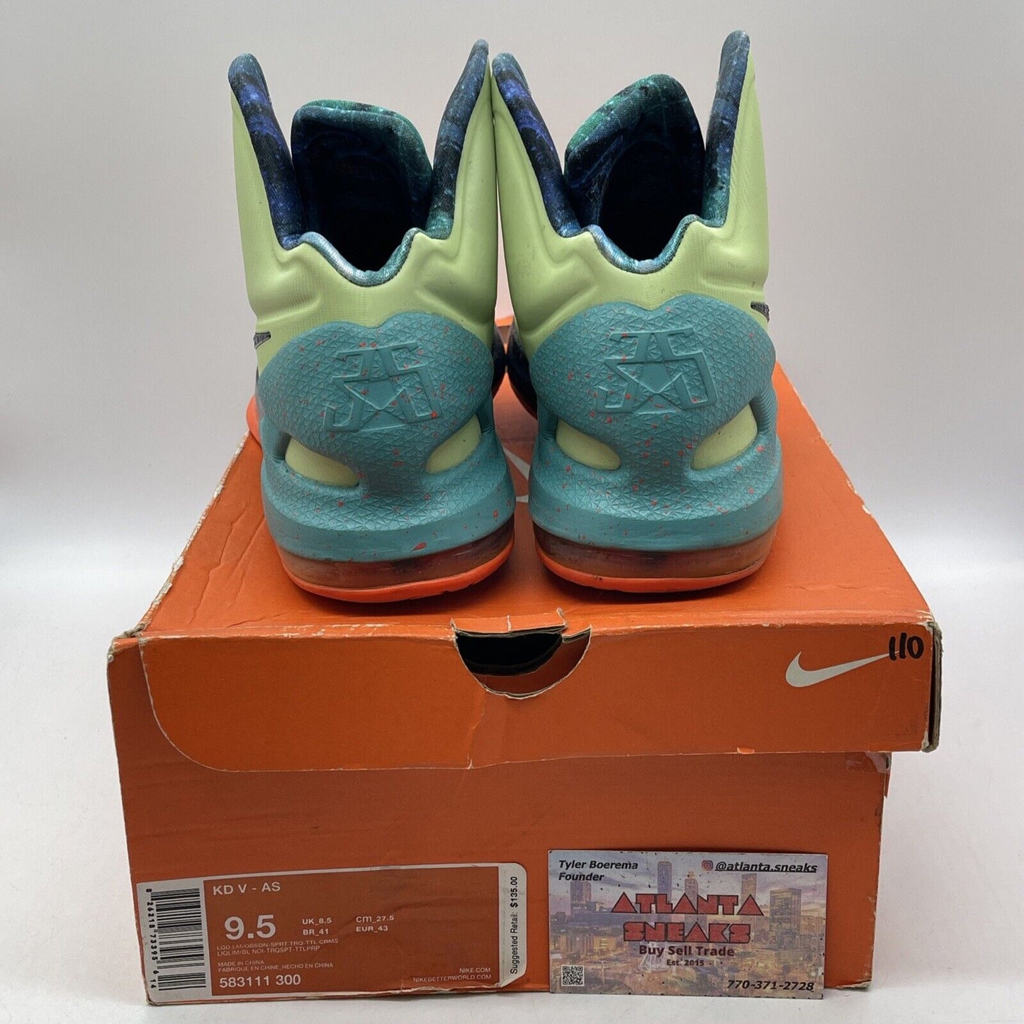 Size 9.5 - Nike KD 5 All-Star Extraterrestrial Green Suede Black (583111-300)
