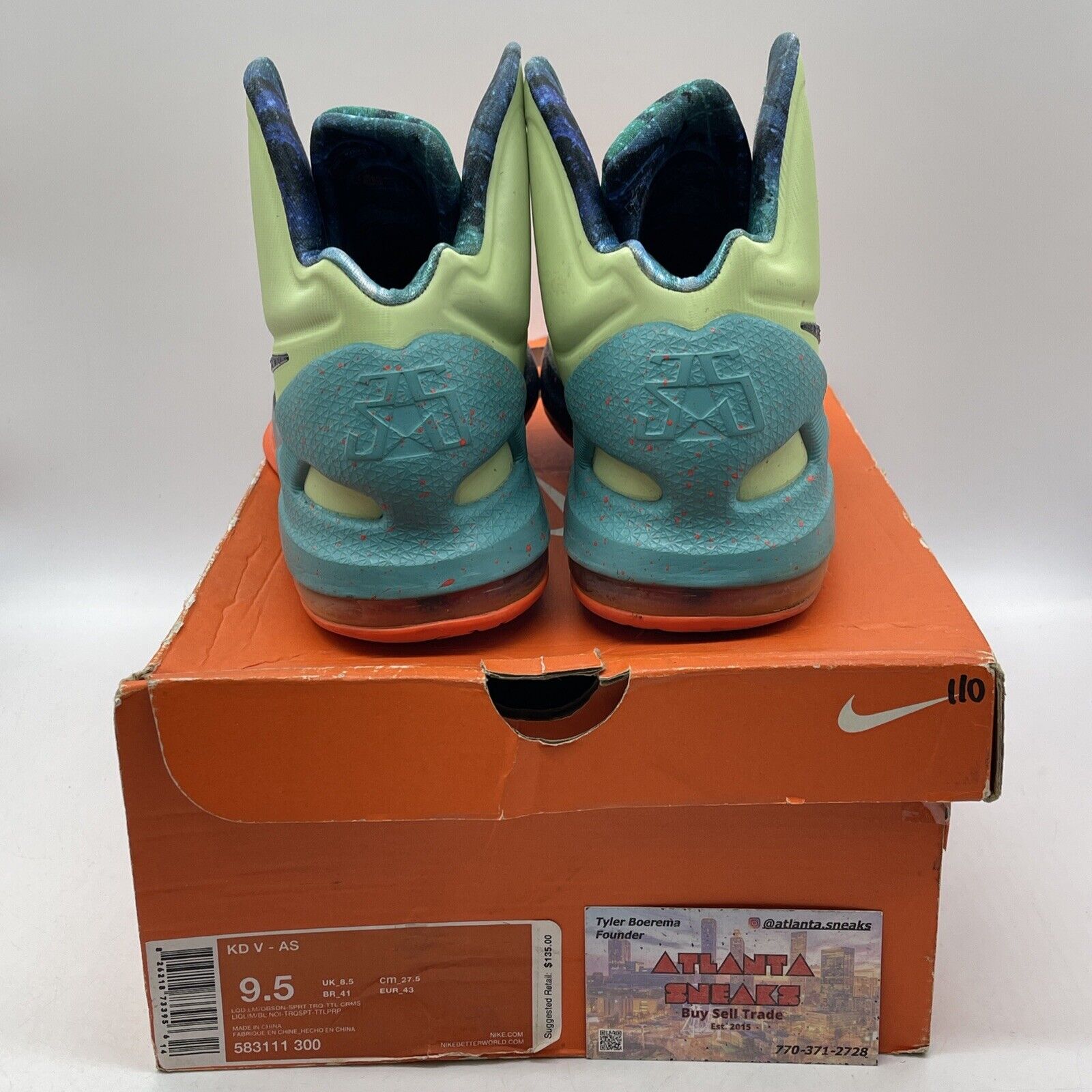 Size 9.5 - Nike KD 5 All-Star Extraterrestrial Green Suede Black (583111-300)