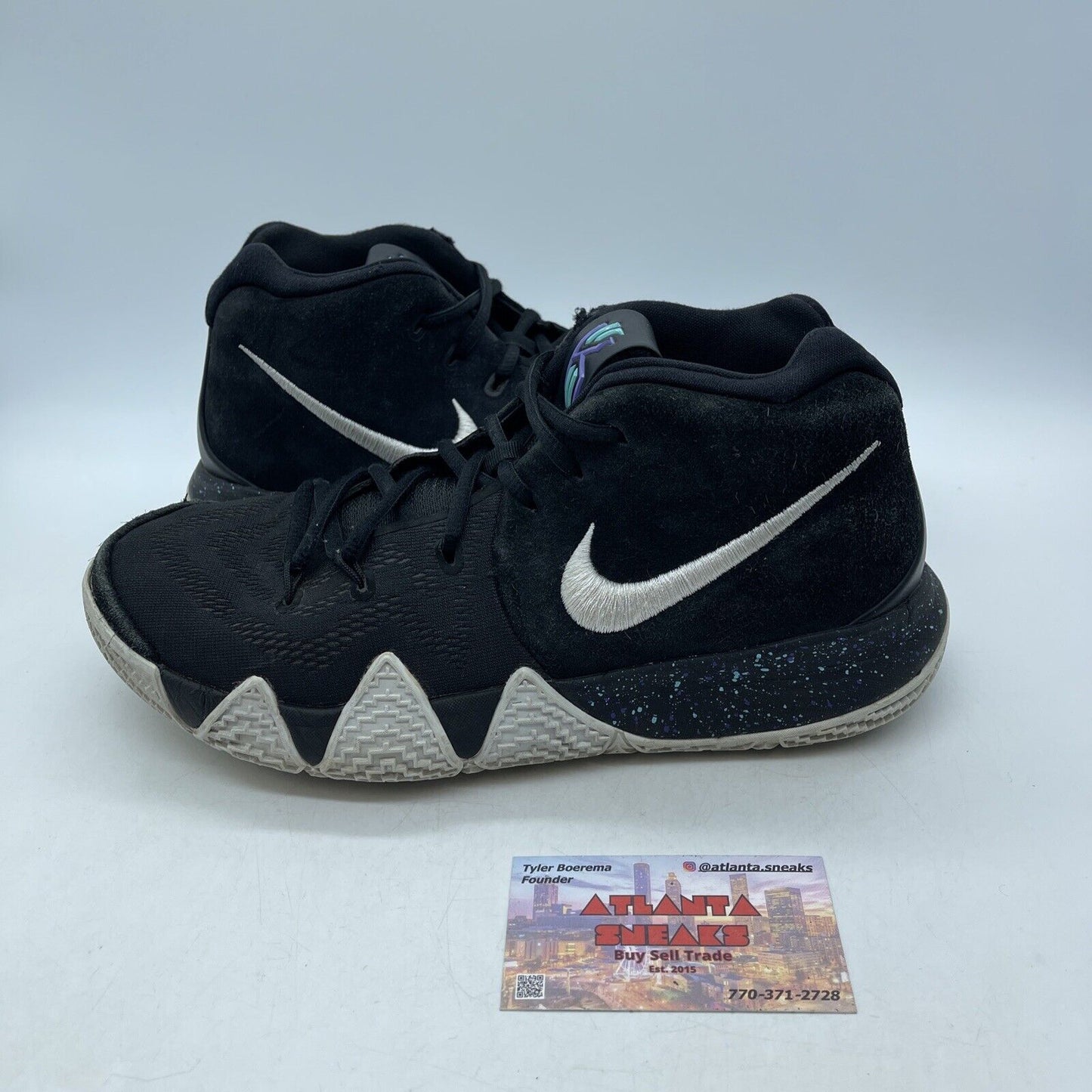Size 8.5 - Nike Kyrie 4 Black White Blue Purple Suede Leather (943806-002)