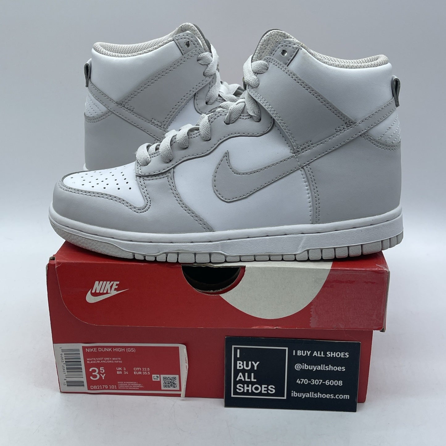 Size 3.5Y - Nike Dunk High Vast Grey White Leather (DB2179-101)