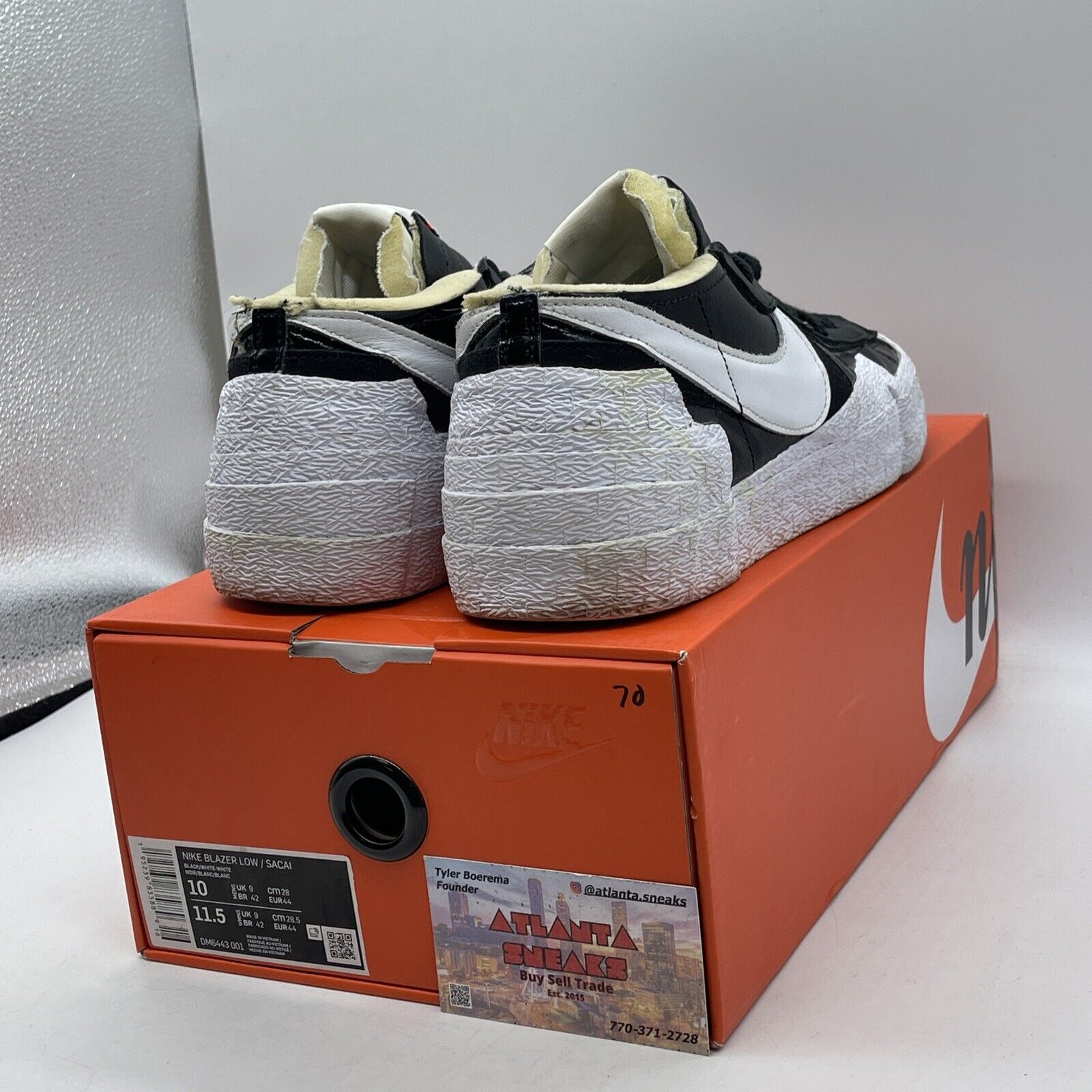 Size 10 - Nike sacai x Blazer Low Black Patent White Leather Suede (DM6443-001)