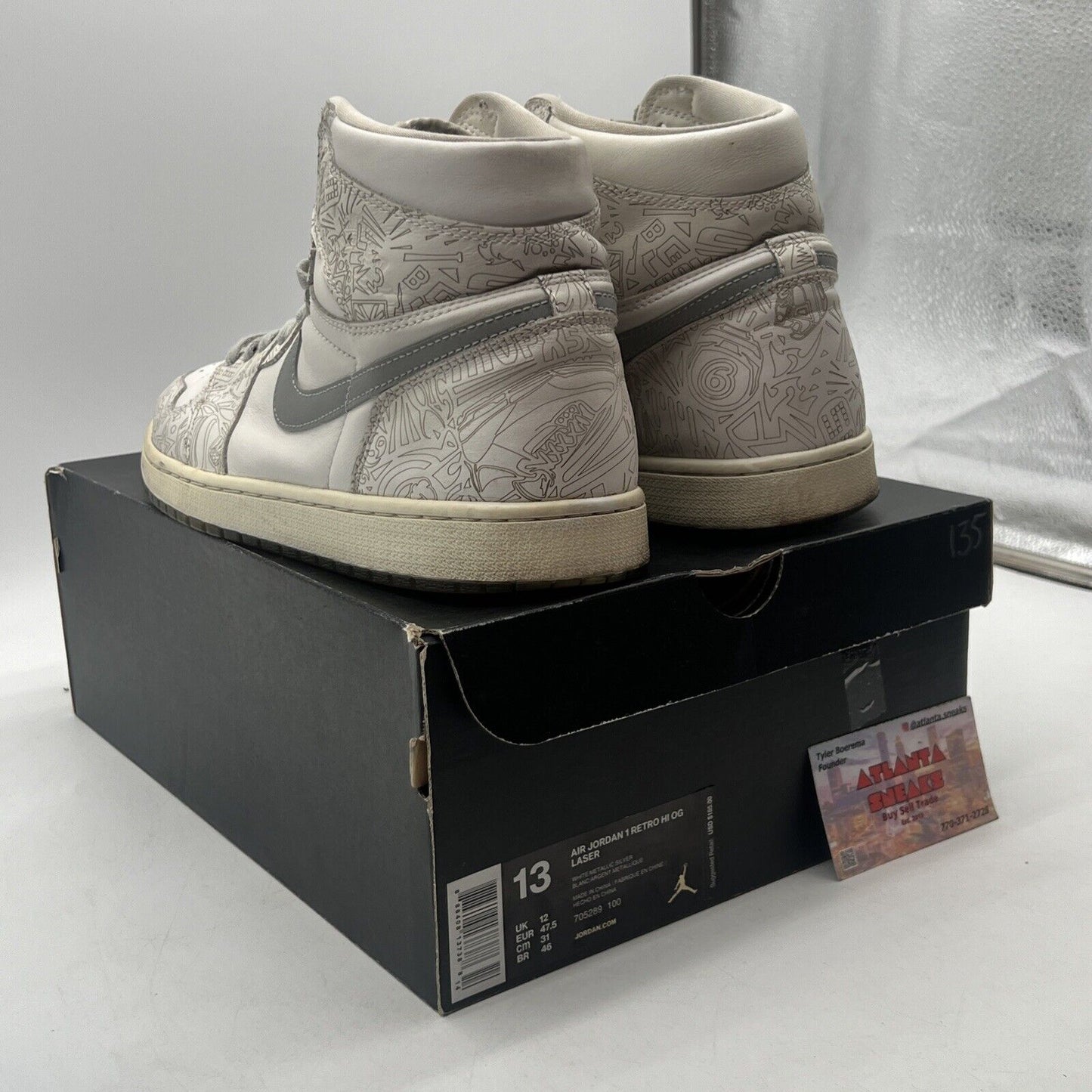 Size 13 - Air Jordan 1 Retro OG High Laser White Grey Leather (705289-100)