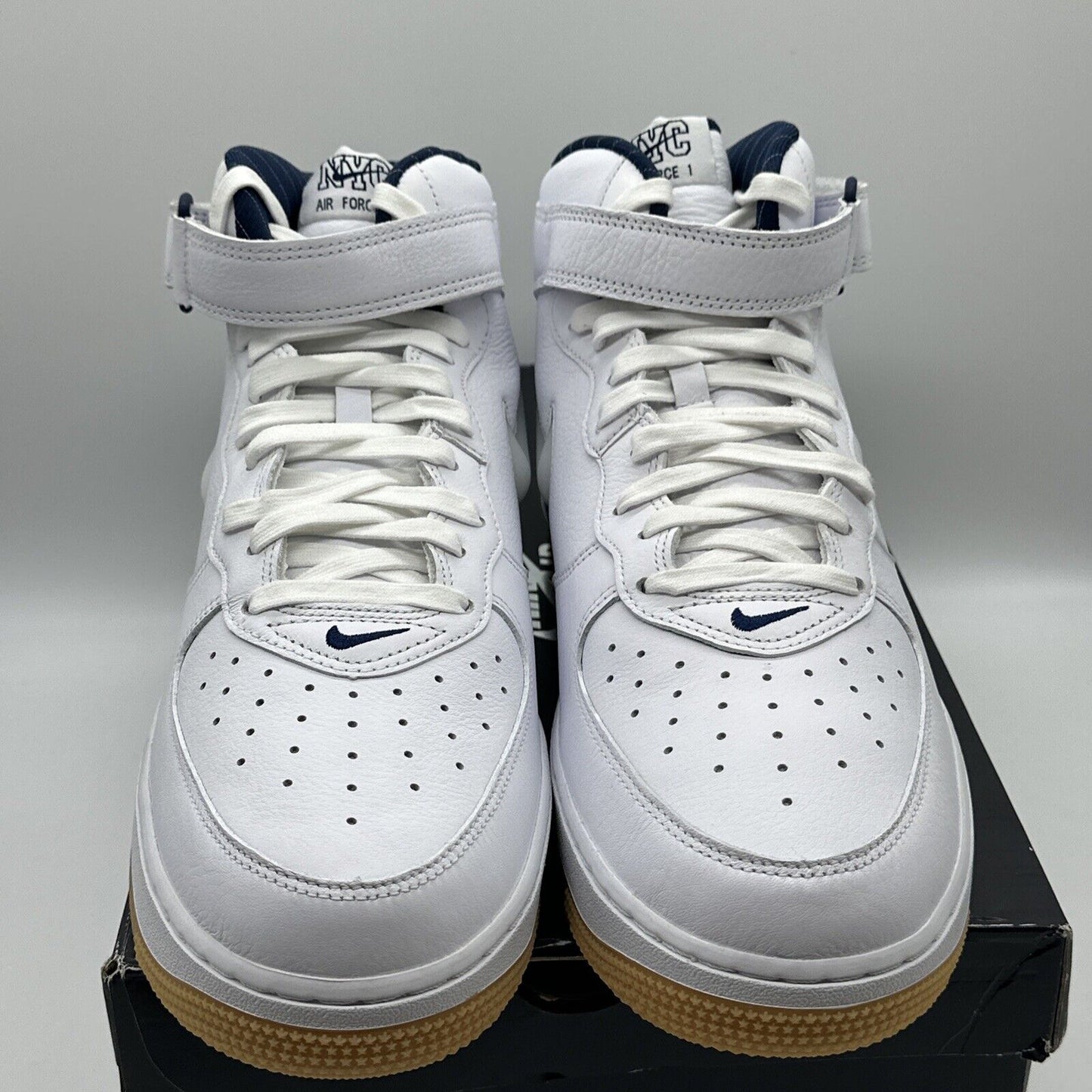 Size 12 - Nike Force 1 Mid QS ’New York’ Midnight Navy/White/Gum Yellow