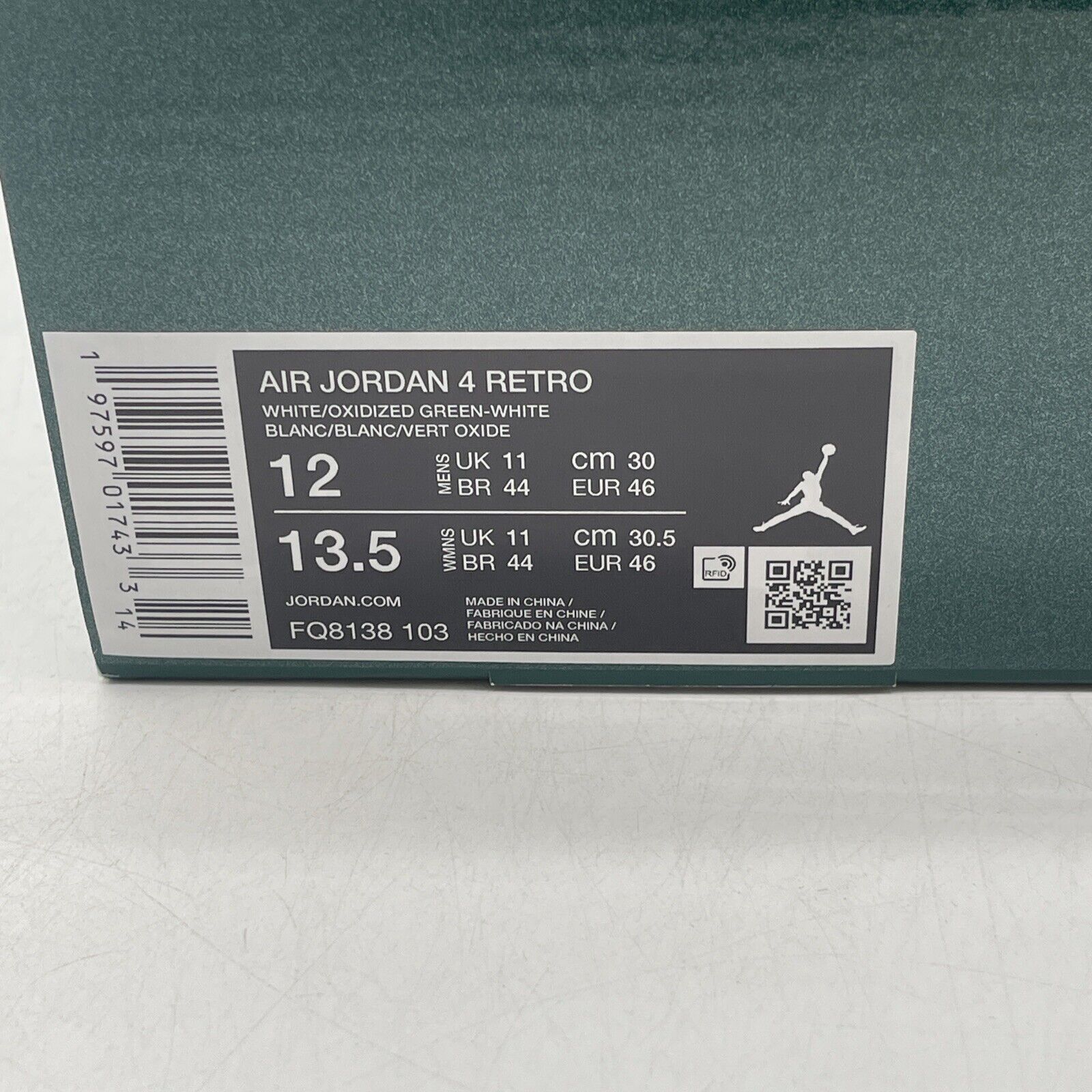 Size 12 - Air Jordan 4 Retro Oxidized Green White Leather (FQ8138-103)