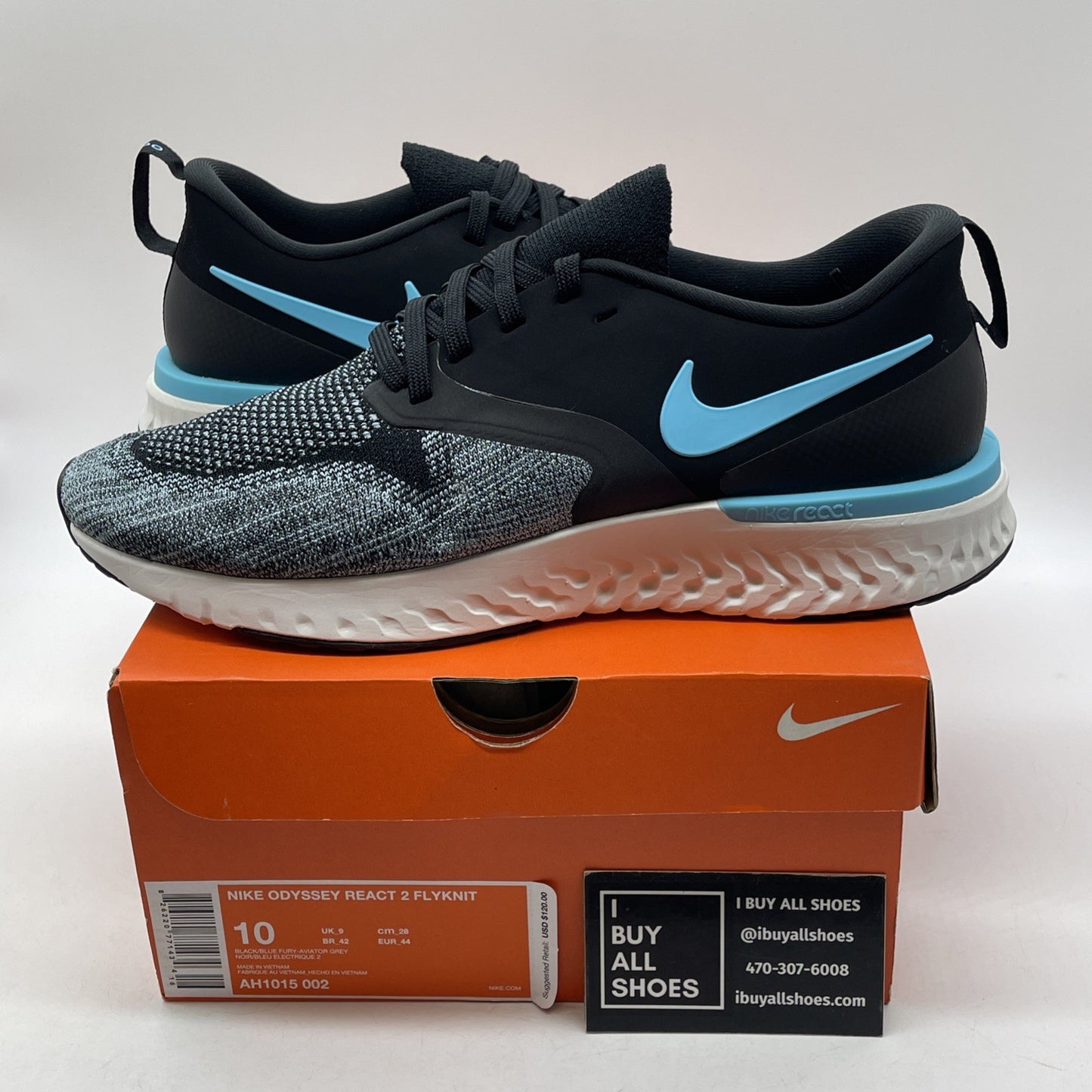 Size 10 - Nike Odyssey React 2 Flyknit Black Aviator Grey Suede (AH1015-002)