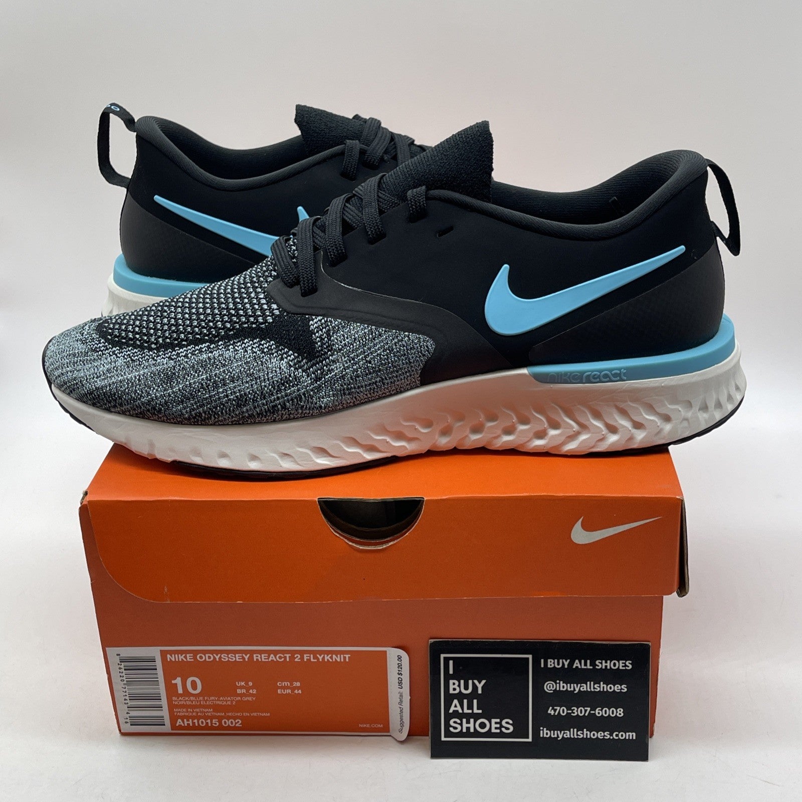 Size 10 - Nike Odyssey React 2 Flyknit Black Aviator Grey Suede (AH1015-002)