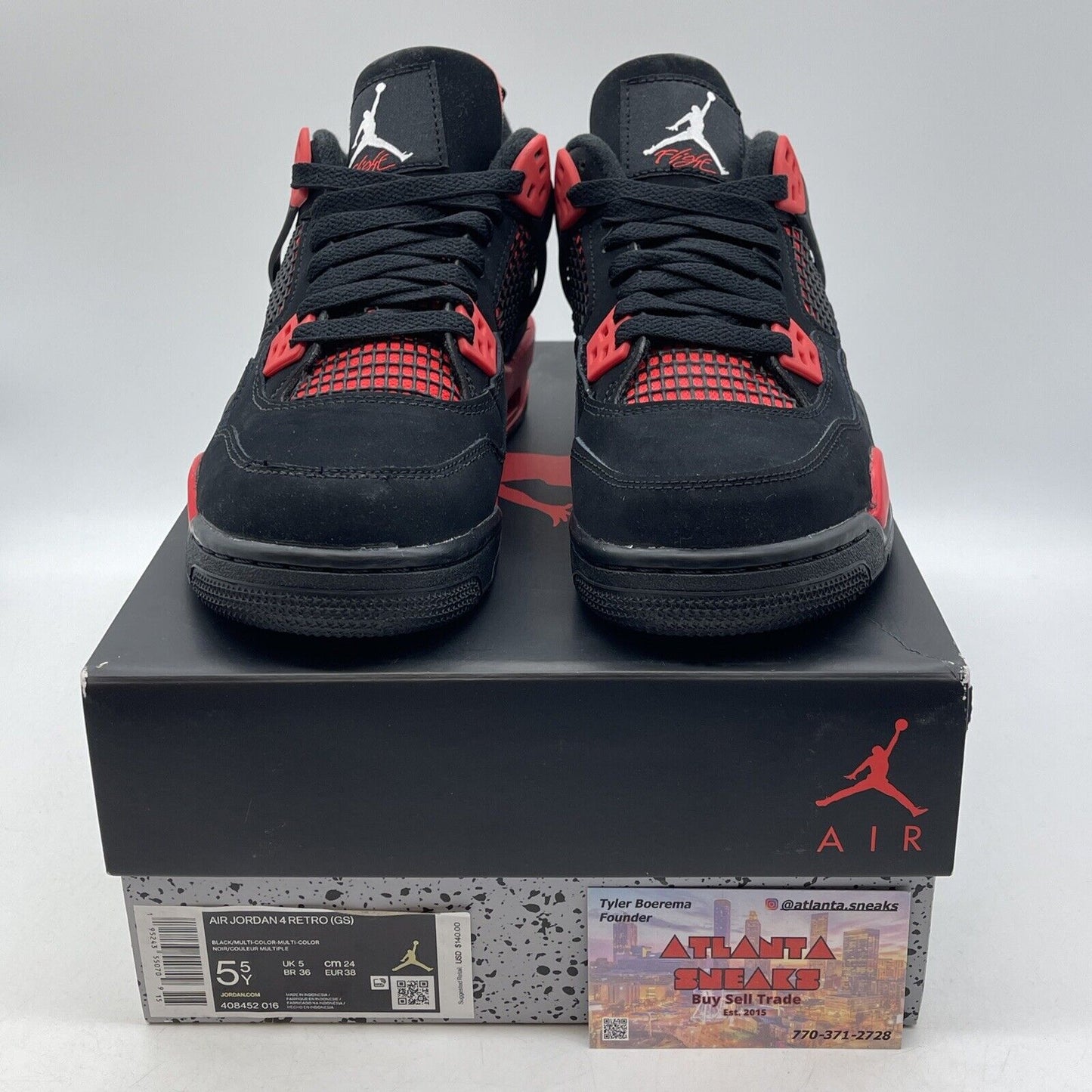 Size 5.5Y - Jordan 4 Retro Mid Red Thunder Red White Black Suede (408452-016)