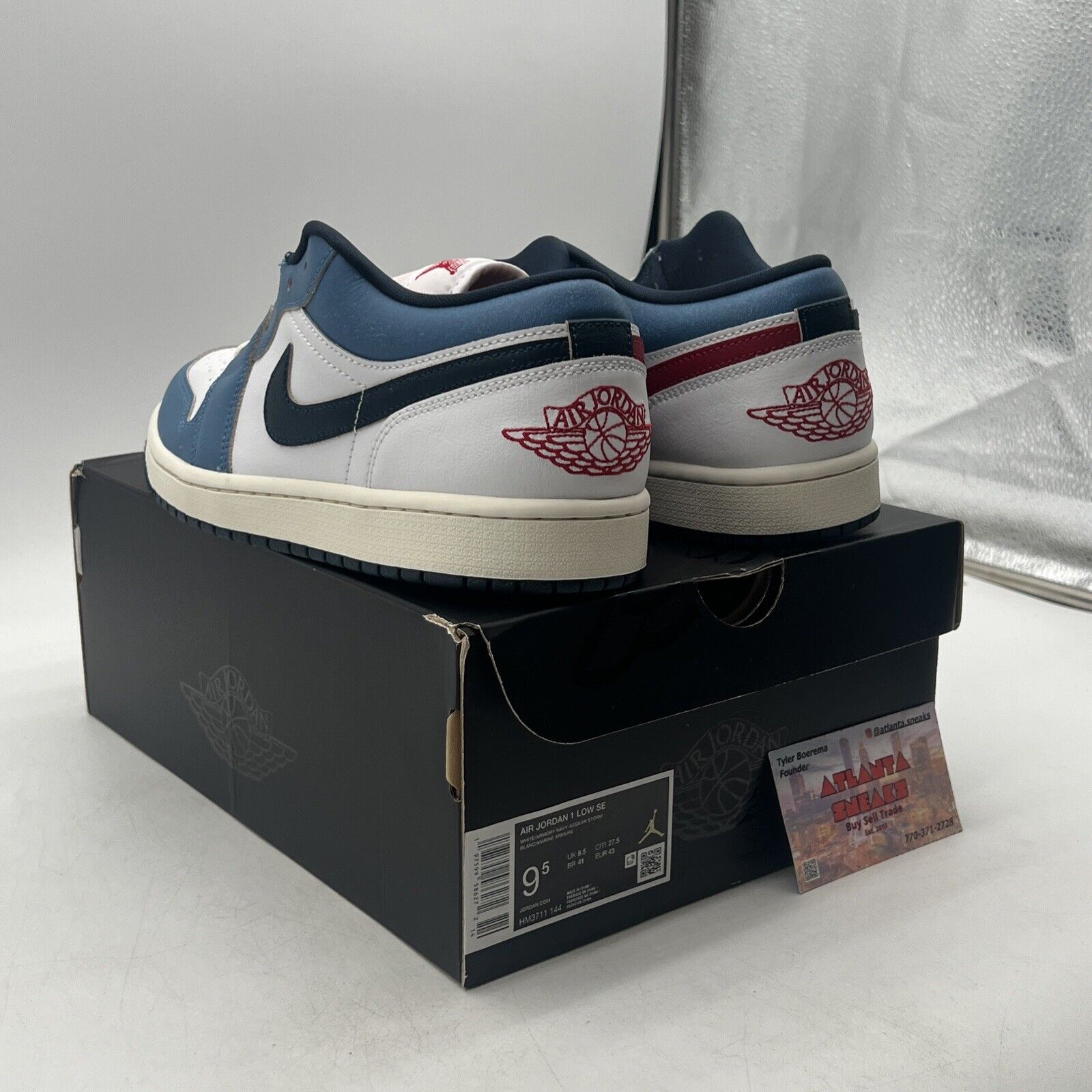 Size 9.5  - Nike Air Jordan 1 Low SE Shoes White Armory Navy (HM3711-144)