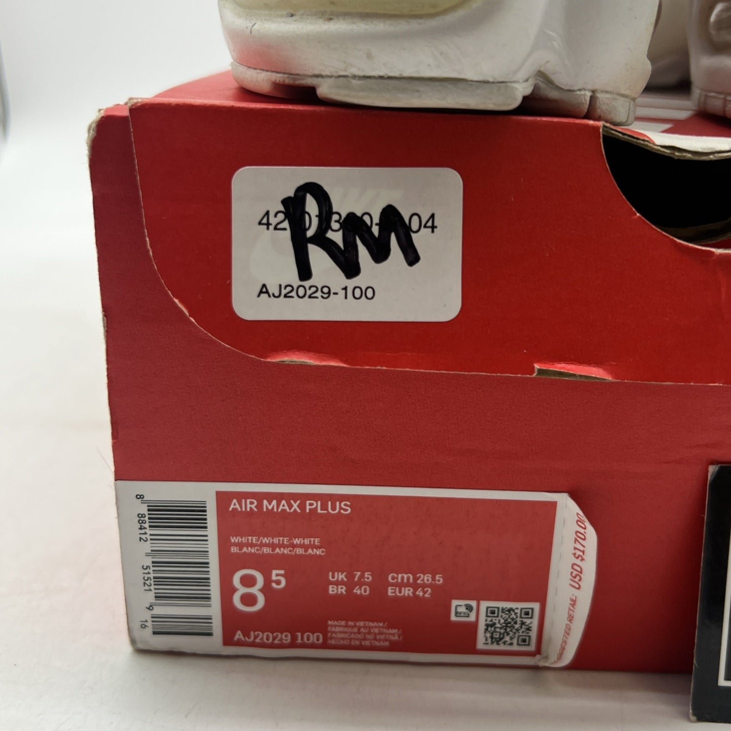 Size 8.5 - Nike Air Max Plus TN Triple White (AJ2029-100)