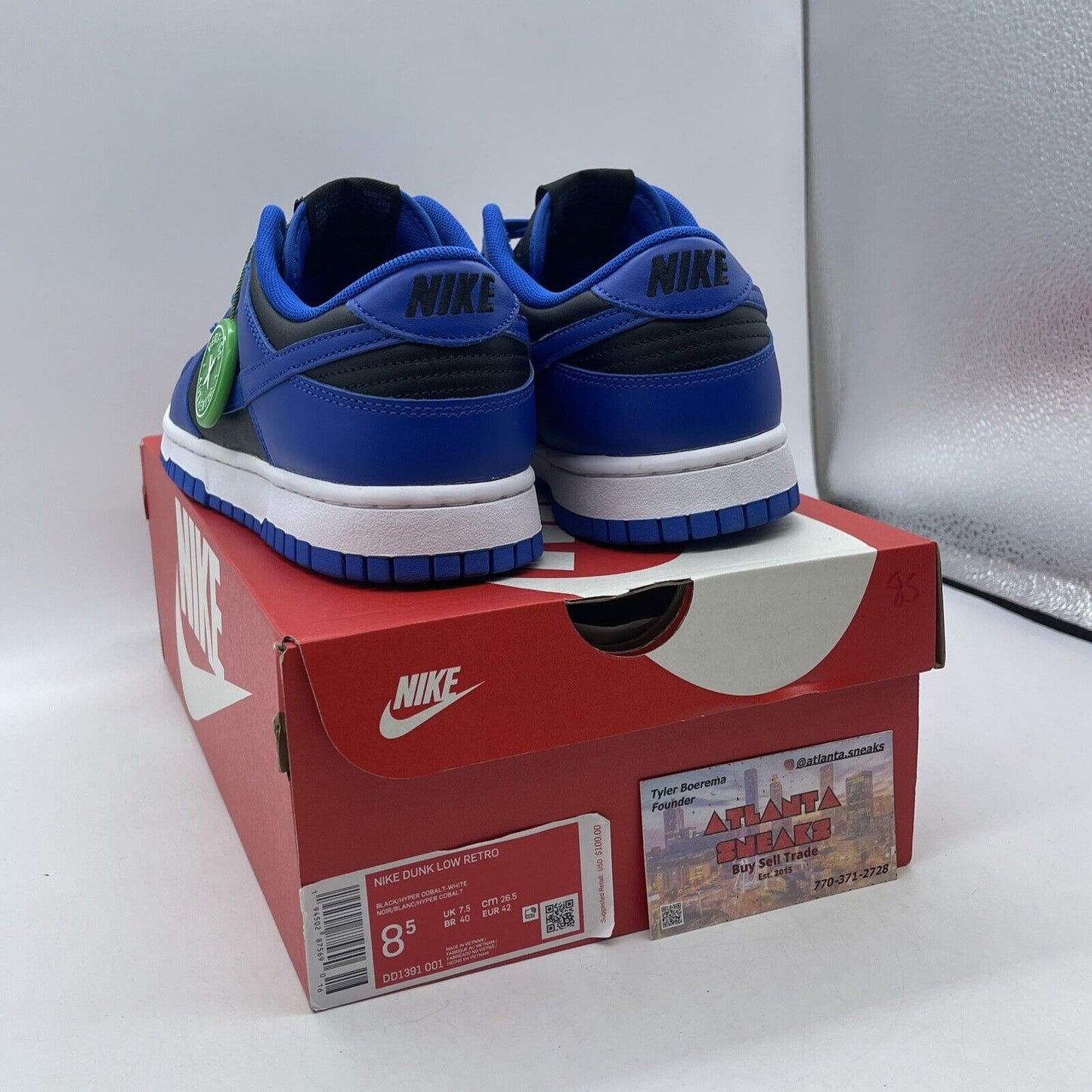 Size 8.5 - Nike Dunk Low Hyper Cobalt Black Blue White Leather (DD1391-001)