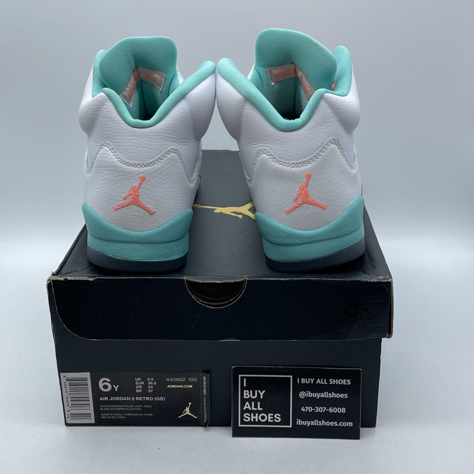 Size 6Y (GS) - Jordan 5 Retro Mid Light Aqua White Leather (440892-100)