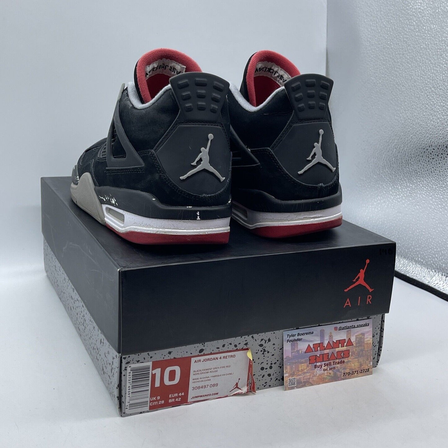 Size 10 - Jordan 4 Retro bred release 2012 Black Grey Suede Leather (308497-089)