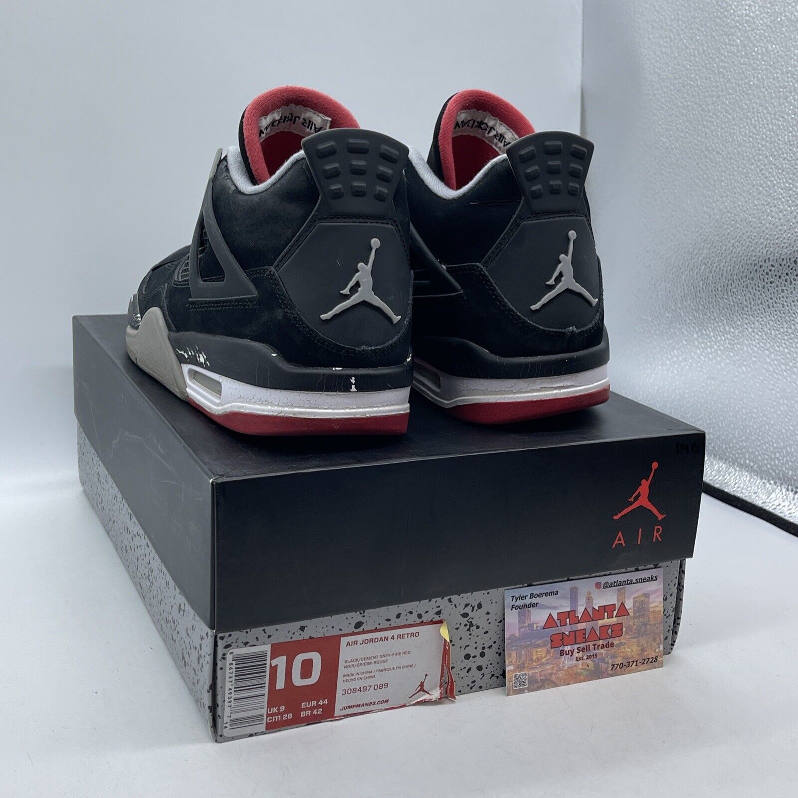 Size 10 - Jordan 4 Retro bred release 2012 Black Grey Suede Leather (308497-089)