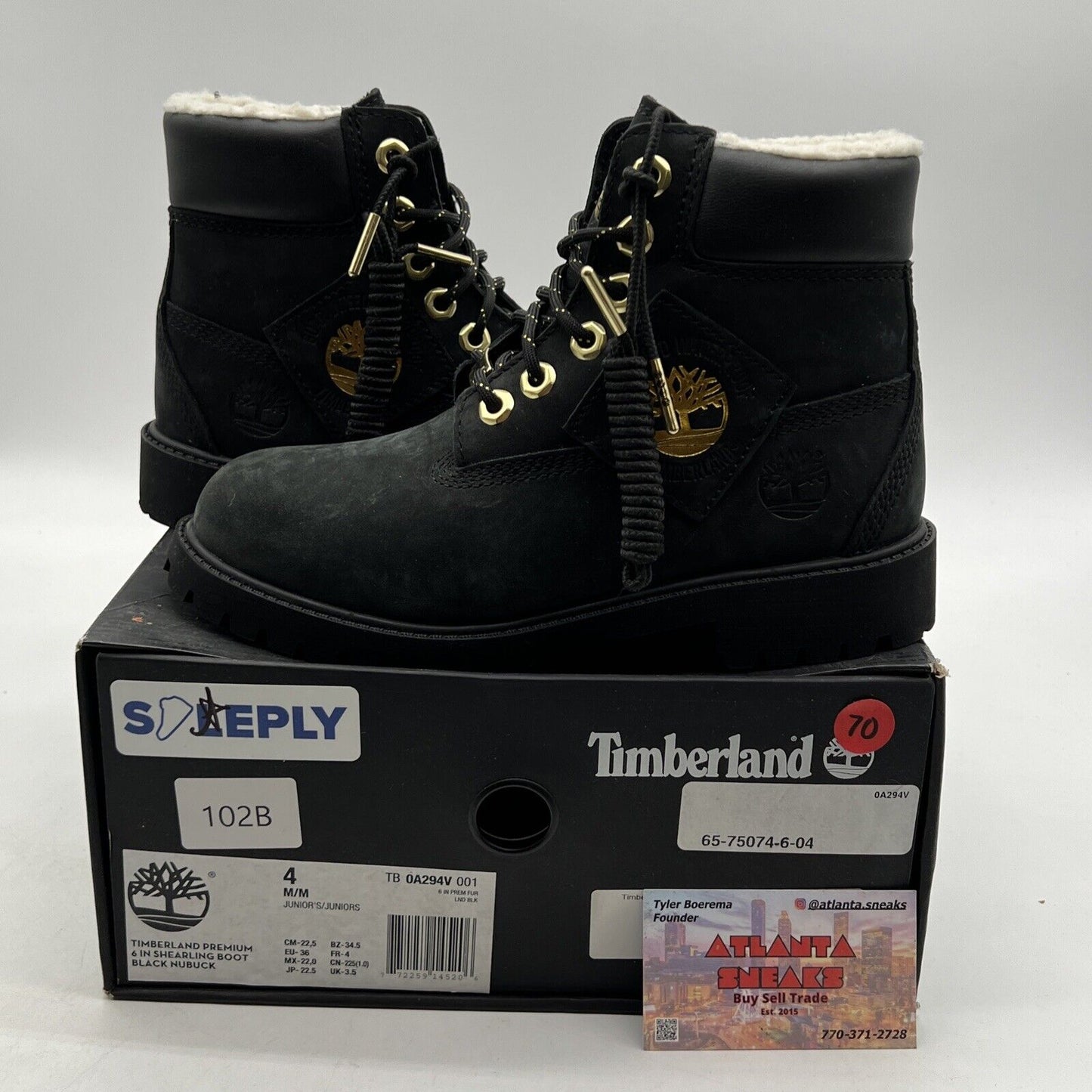 Size 4 - Timberland 6 Inch Premium Youth Kids Black Leather Boots NIB (TB0A294V)