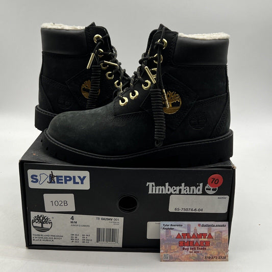 Size 4 - Timberland 6 Inch Premium Youth Kids Black Leather Boots NIB (TB0A294V)