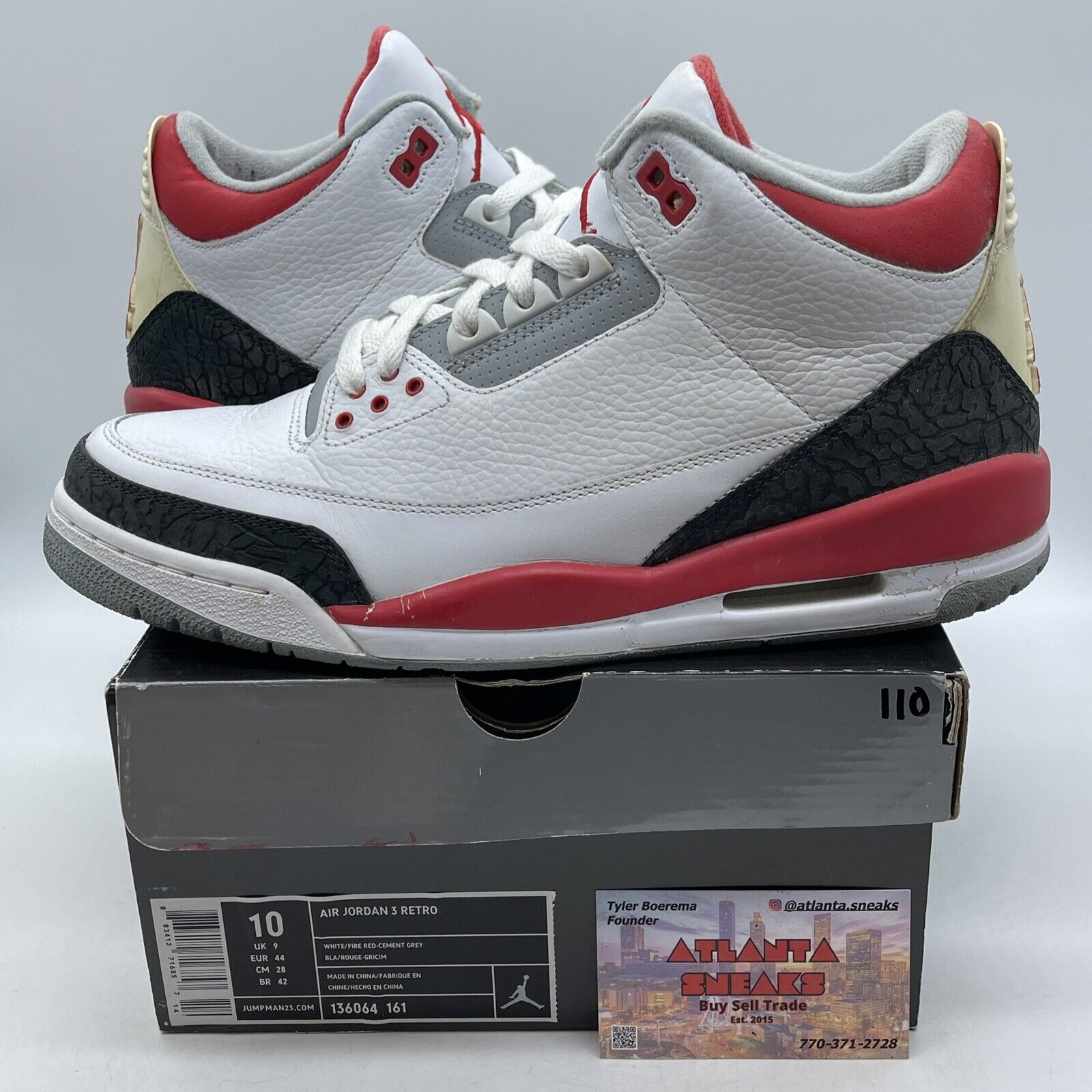 Size 10 - Air Jordan 3 Retro 2007 Fire Red White Leather Grey Suede (136064-161)