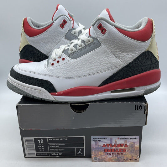Size 10 - Air Jordan 3 Retro 2007 Fire Red White Leather Grey Suede (136064-161)
