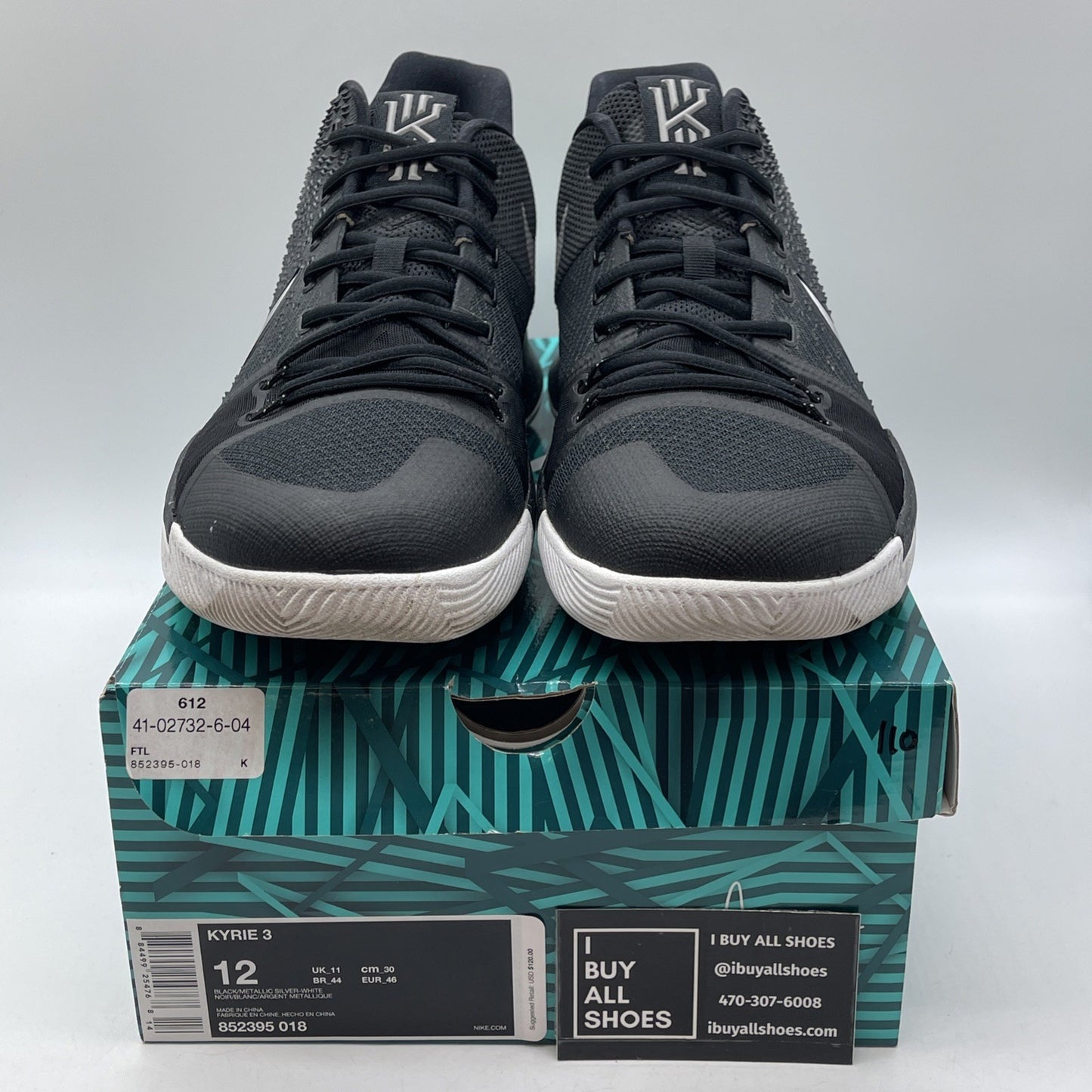 Size 12 - Nike Kyrie 3 Black Ice Grey Suede White Leather (852395-018)