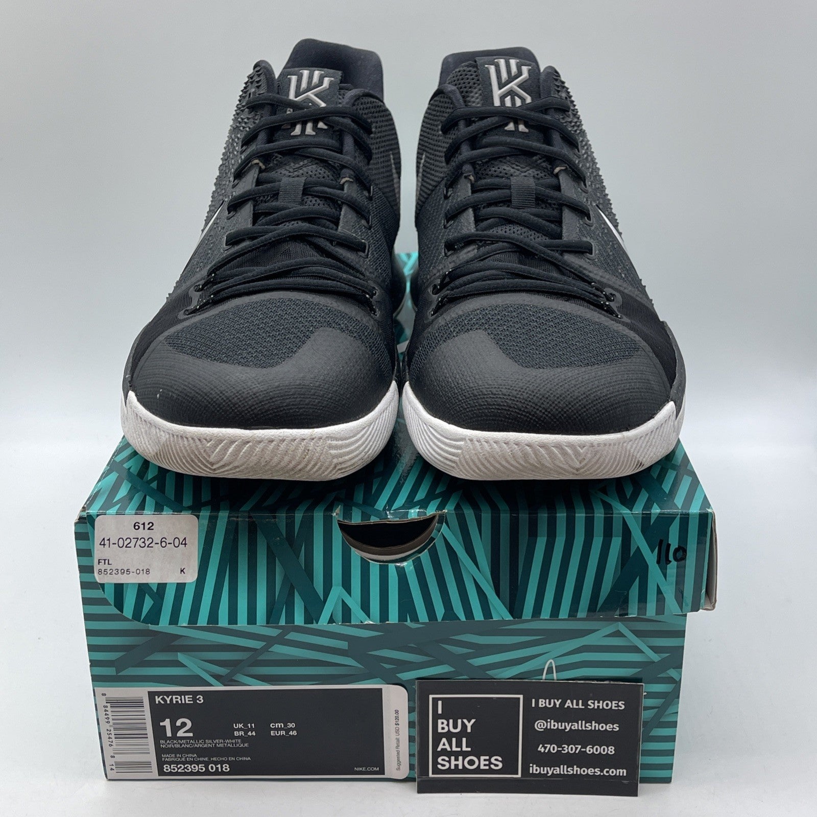 Size 12 - Nike Kyrie 3 Black Ice Grey Suede White Leather (852395-018)