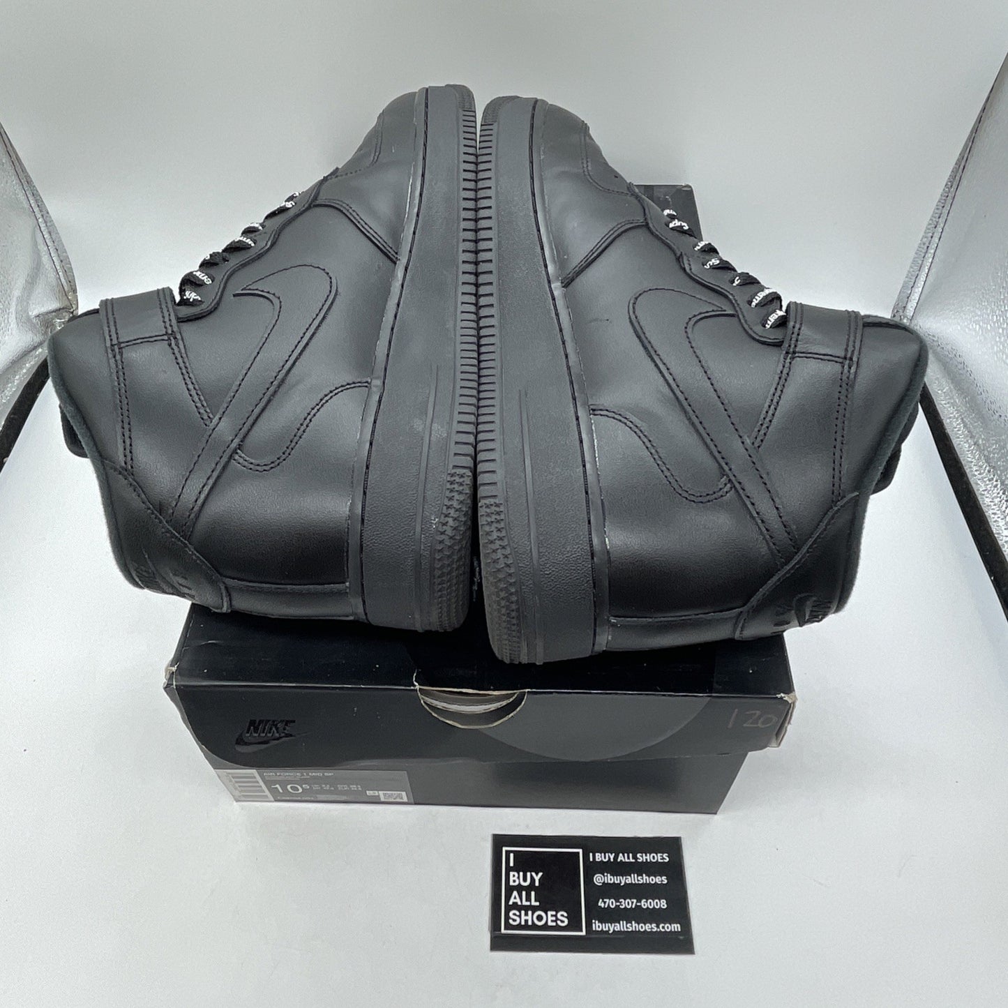 Size 10.5 - Nike Supreme x Air Force 1 Mid Box Logo Triple Black (FZ8784-001)