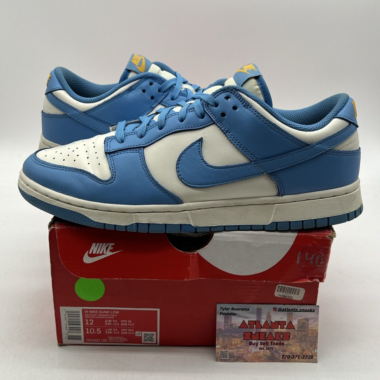 Size 12 - Nike Dunk Low Coast W White Blue Yellow Leather (DD1503-100)